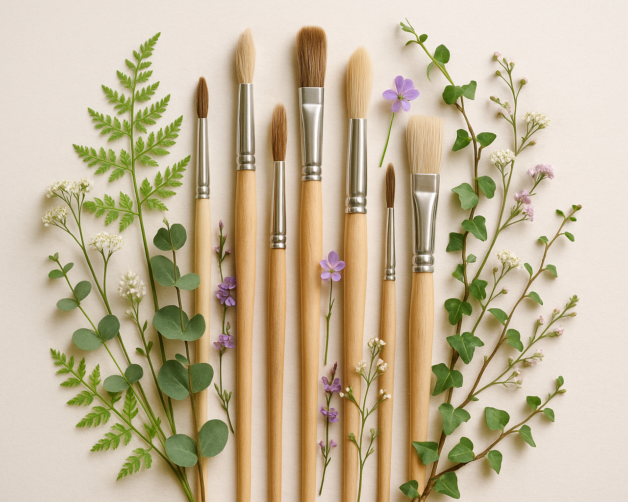 paint brushes with a botanicals
