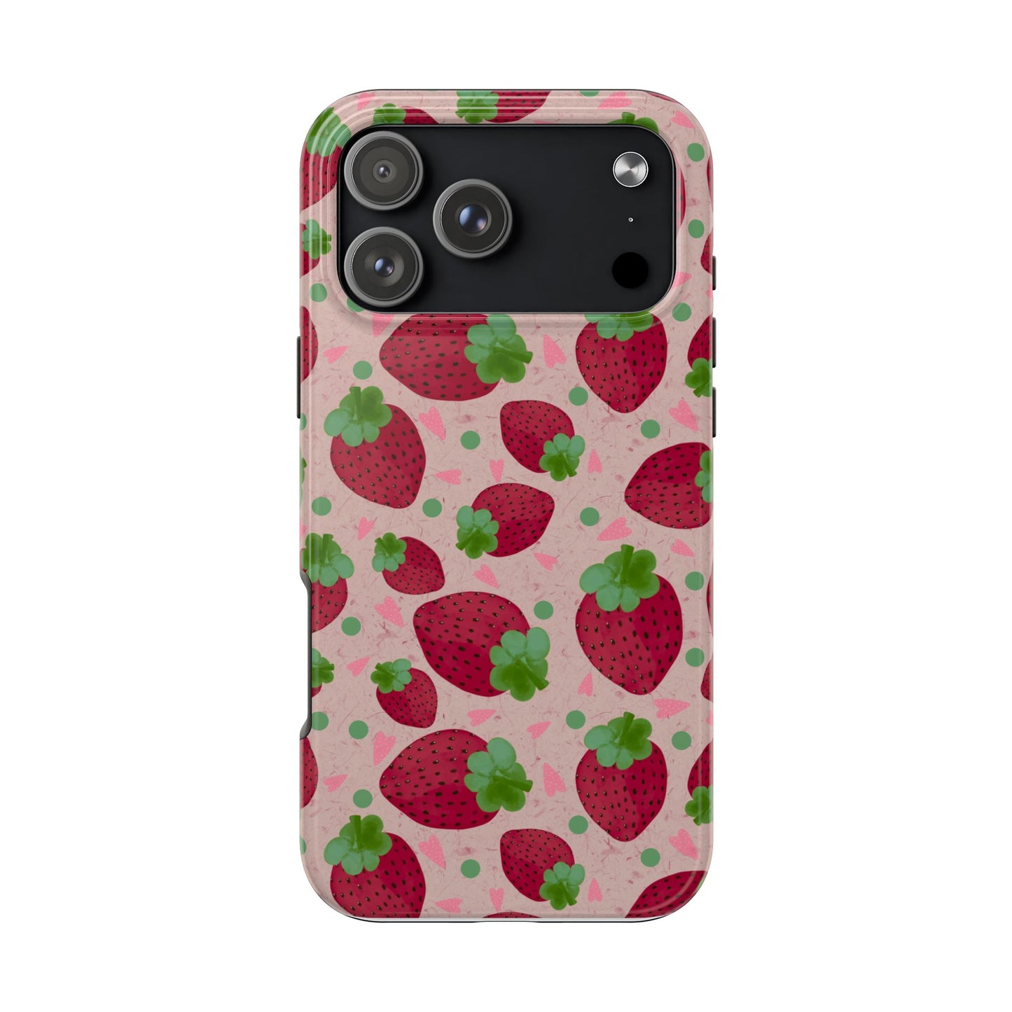 Strawberry Pattern Tough Phone Case — Cute Pink Fruit Protective Cover
