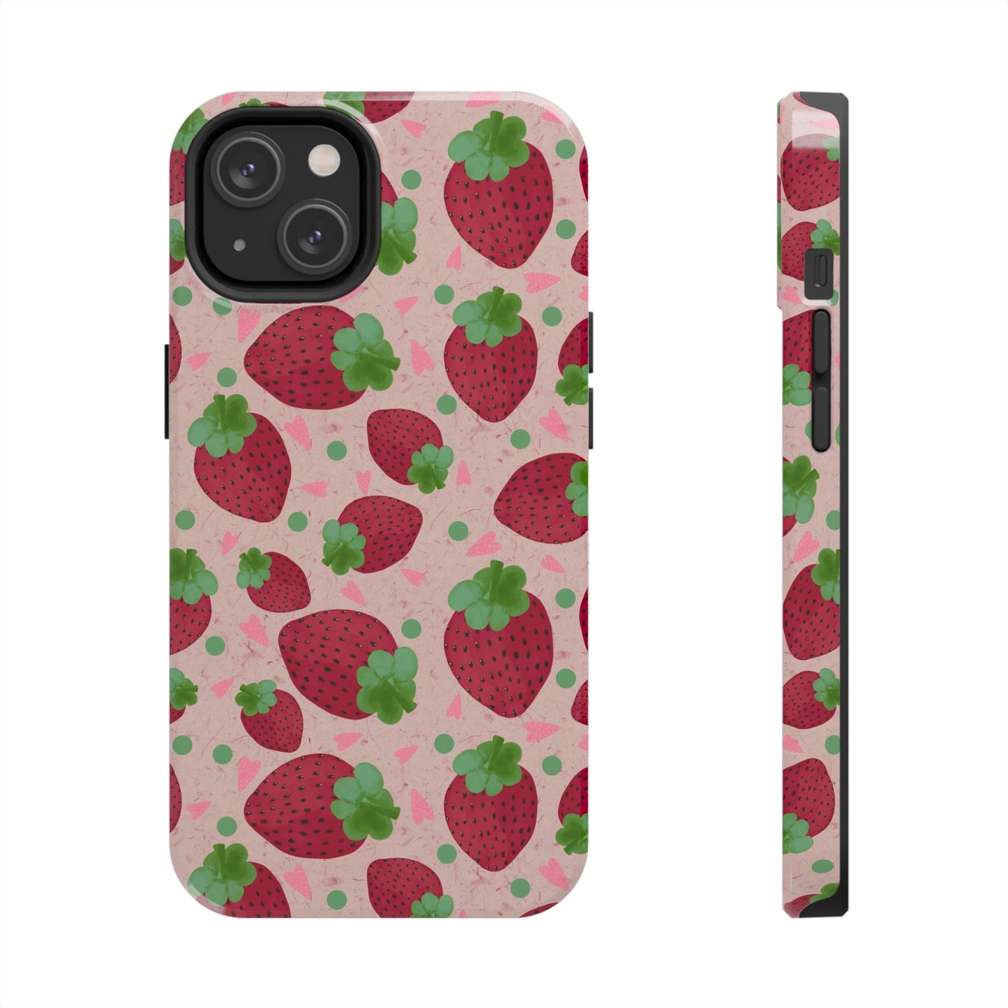Strawberry Pattern Tough Phone Case — Cute Pink Fruit Protective Cover