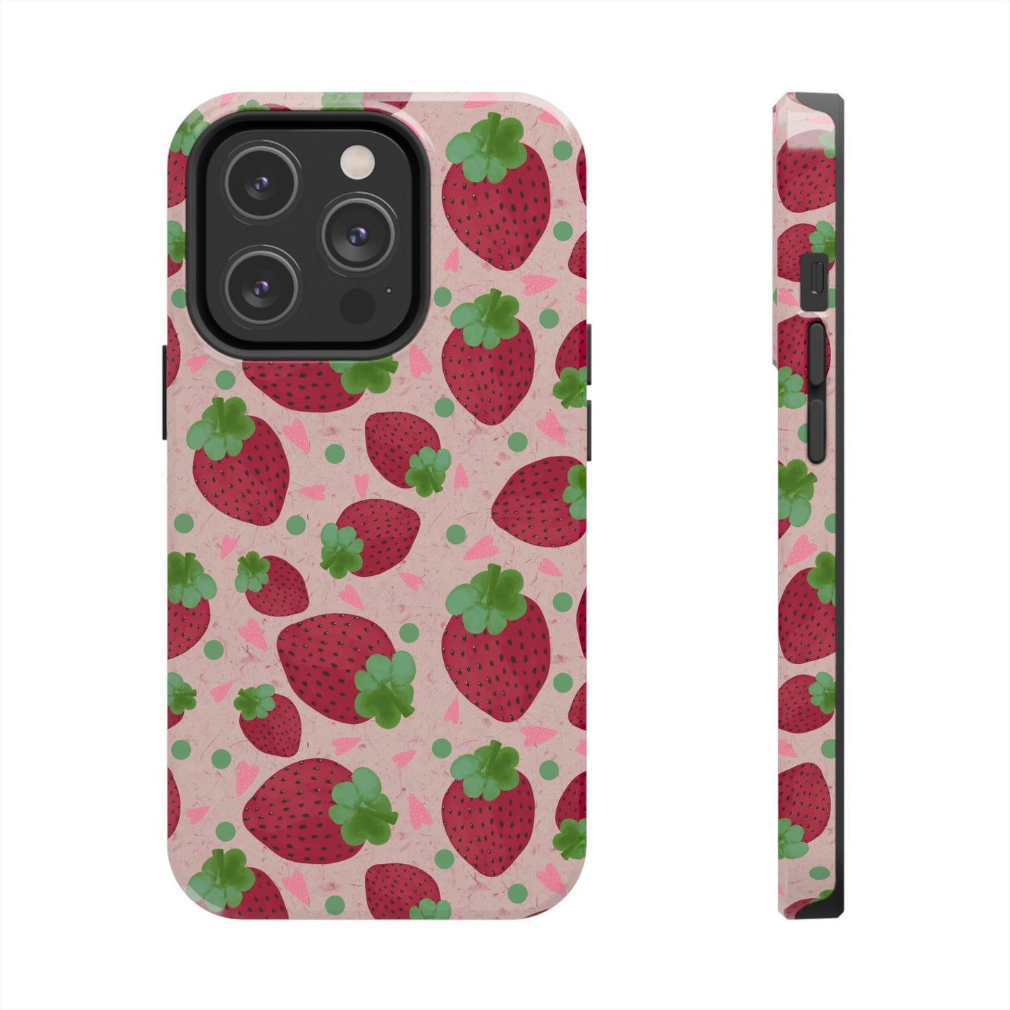 Strawberry Pattern Tough Phone Case — Cute Pink Fruit Protective Cover