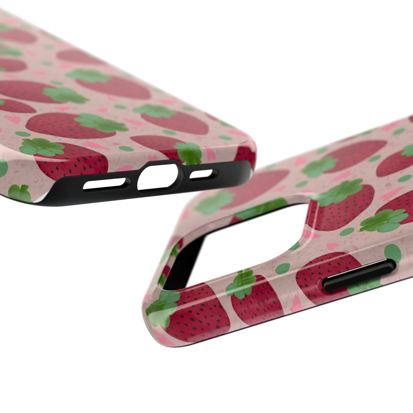 Strawberry Pattern Tough Phone Case — Cute Pink Fruit Protective Cover