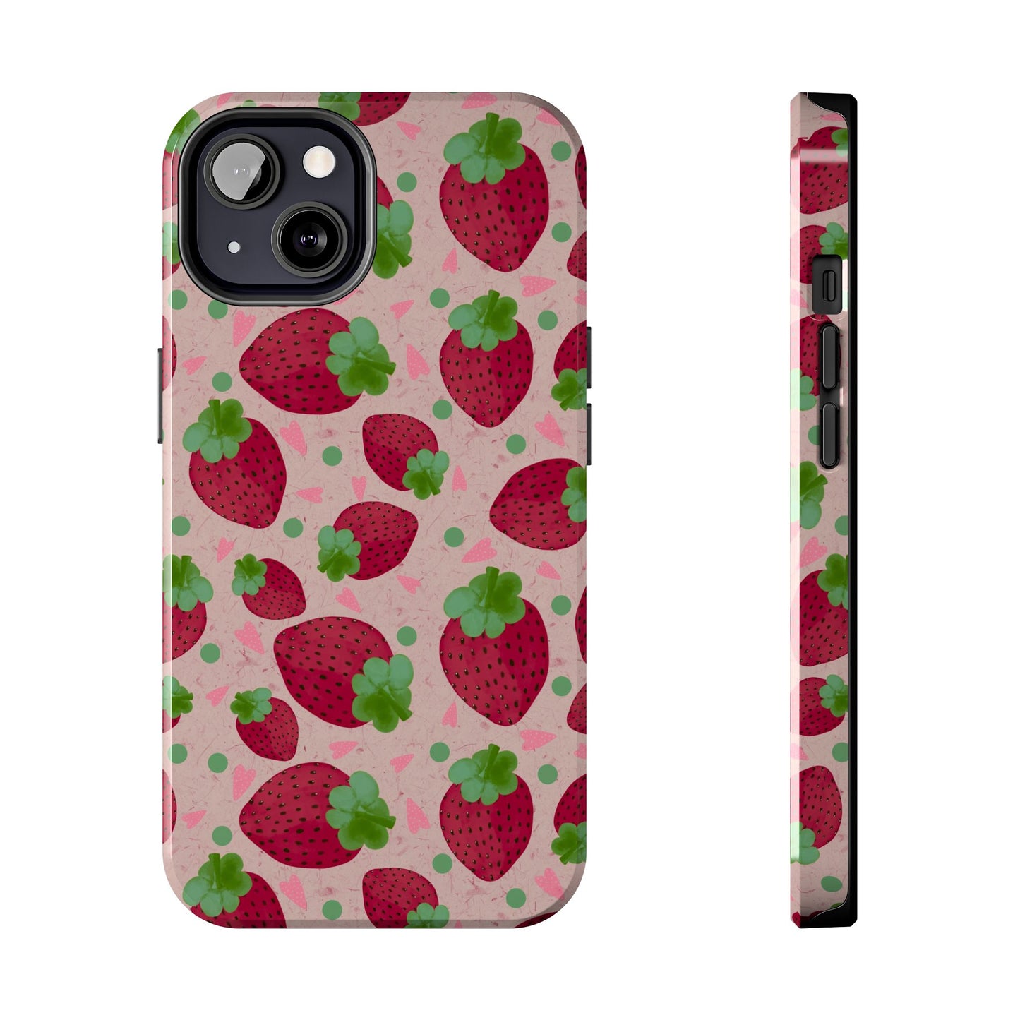 Strawberry Pattern Tough Phone Case — Cute Pink Fruit Protective Cover