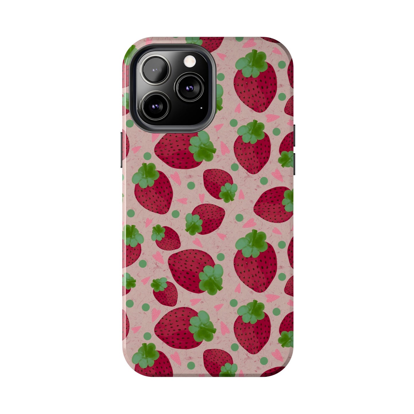 Strawberry Pattern Tough Phone Case — Cute Pink Fruit Protective Cover
