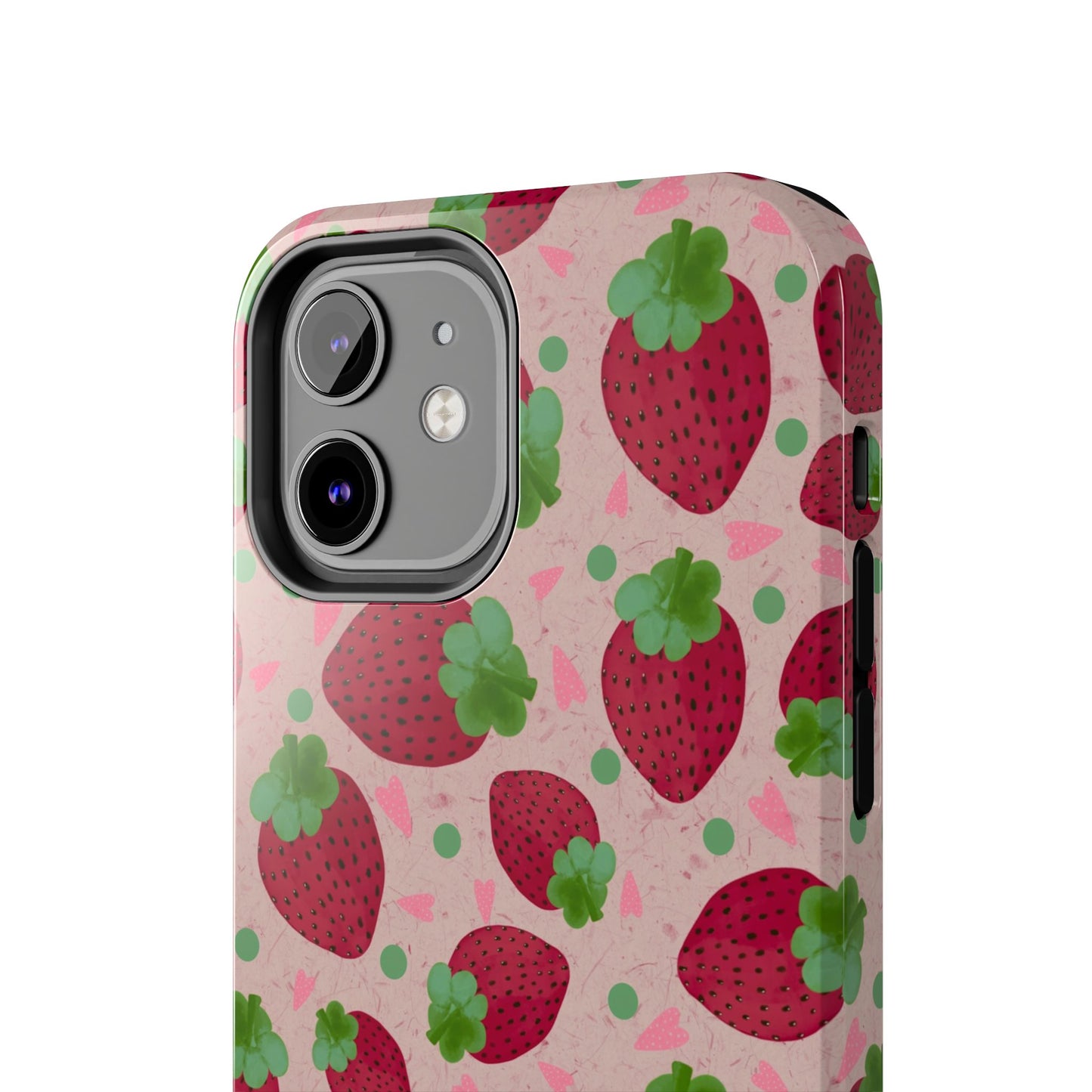 Strawberry Pattern Tough Phone Case — Cute Pink Fruit Protective Cover