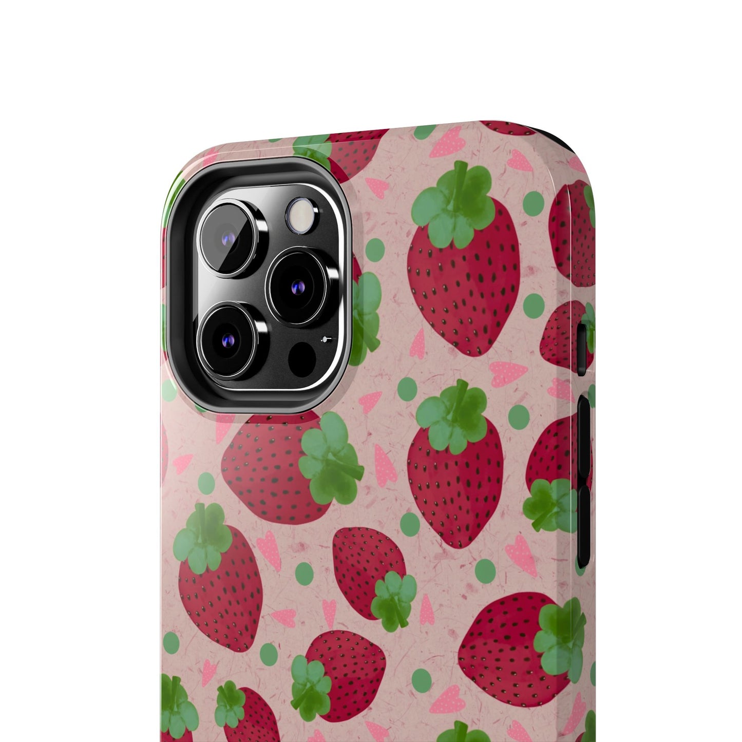 Strawberry Pattern Tough Phone Case — Cute Pink Fruit Protective Cover