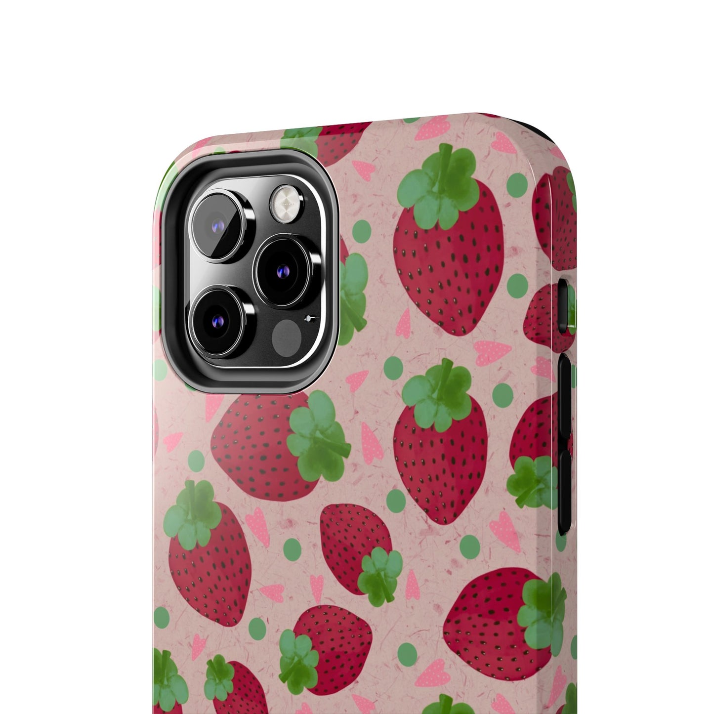 Strawberry Pattern Tough Phone Case — Cute Pink Fruit Protective Cover