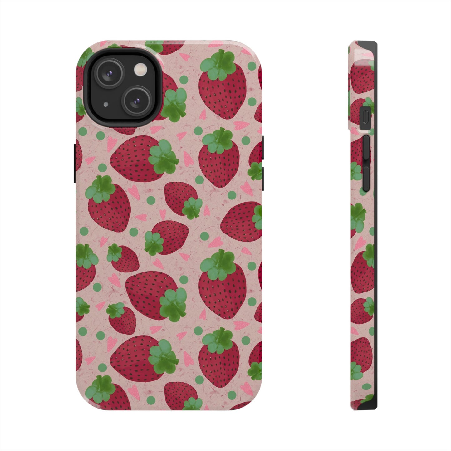 Strawberry Pattern Tough Phone Case — Cute Pink Fruit Protective Cover