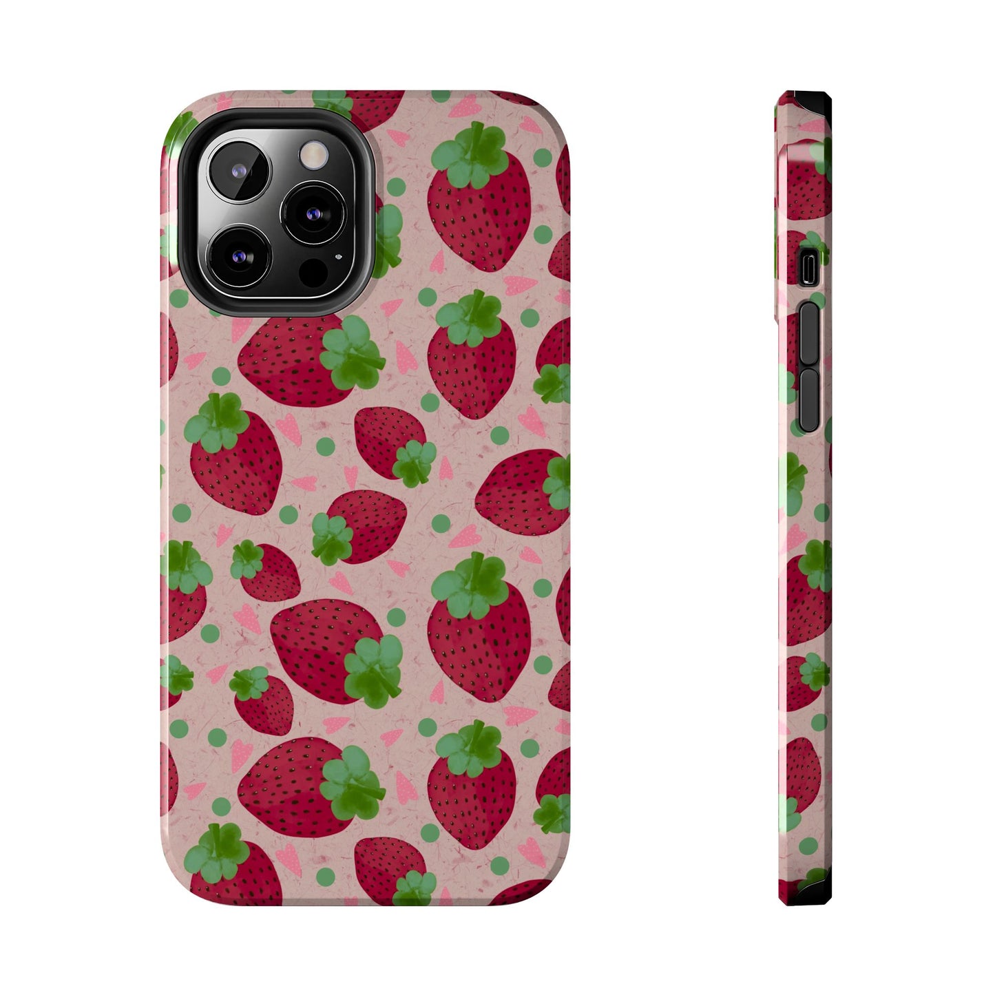 Strawberry Pattern Tough Phone Case — Cute Pink Fruit Protective Cover