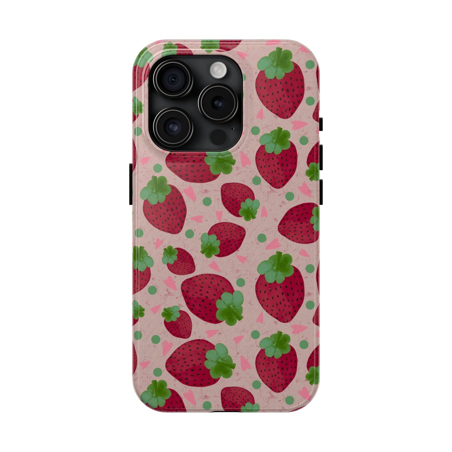 Strawberry Pattern Tough Phone Case — Cute Pink Fruit Protective Cover