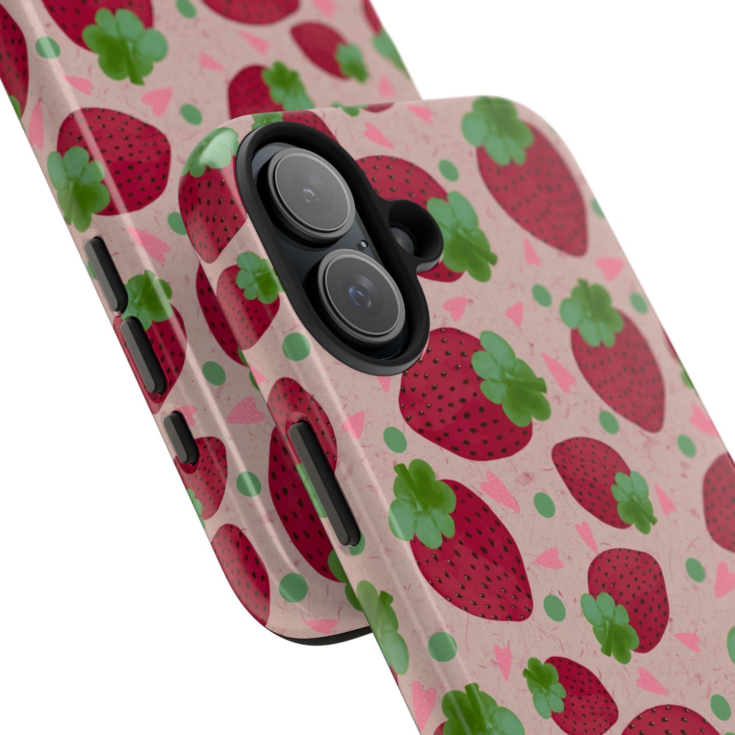 Strawberry Pattern Tough Phone Case — Cute Pink Fruit Protective Cover