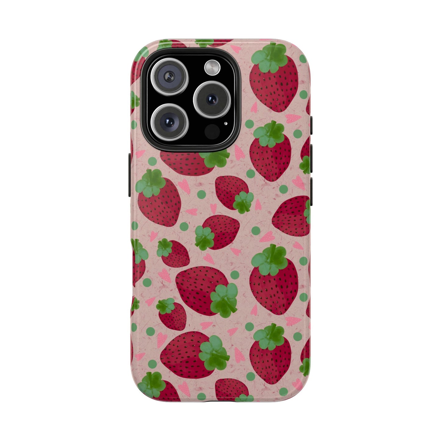Strawberry Pattern Tough Phone Case — Cute Pink Fruit Protective Cover