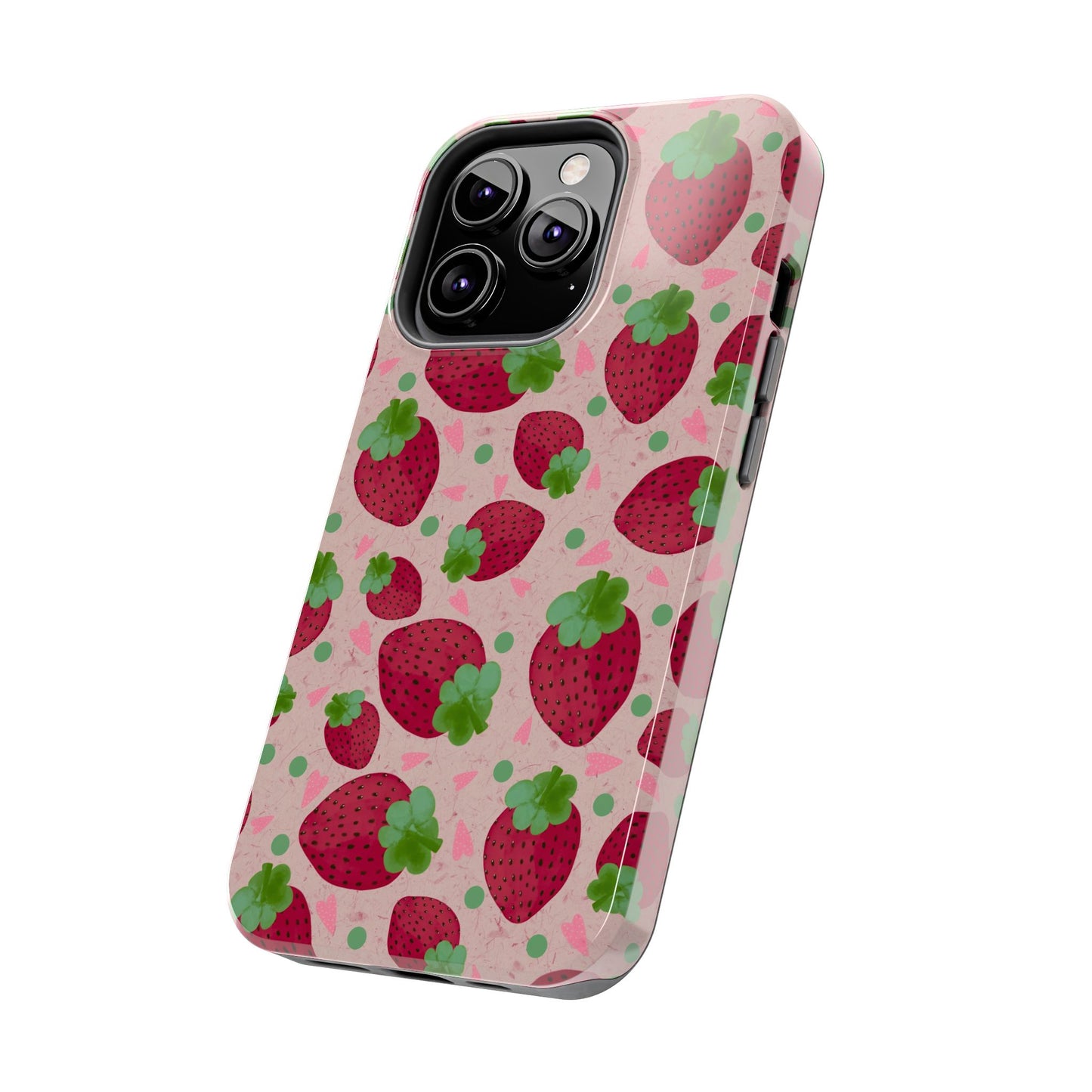 Strawberry Pattern Tough Phone Case — Cute Pink Fruit Protective Cover