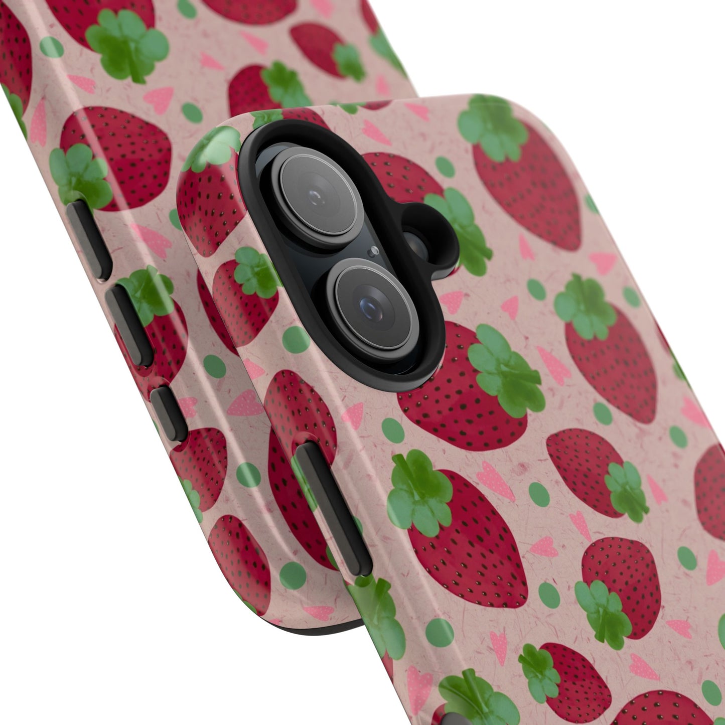 Strawberry Pattern Tough Phone Case — Cute Pink Fruit Protective Cover
