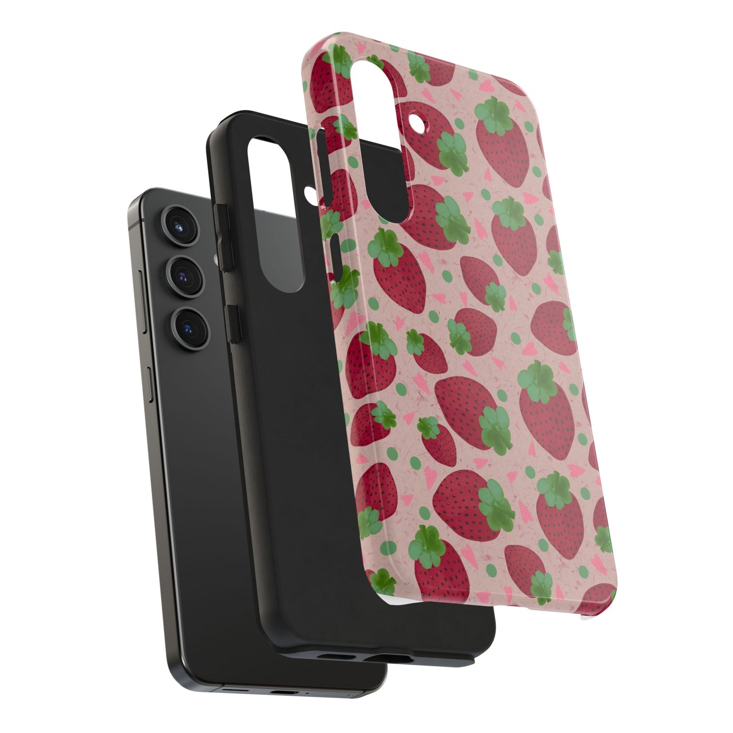 Strawberry Pattern Tough Phone Case — Cute Pink Fruit Protective Cover