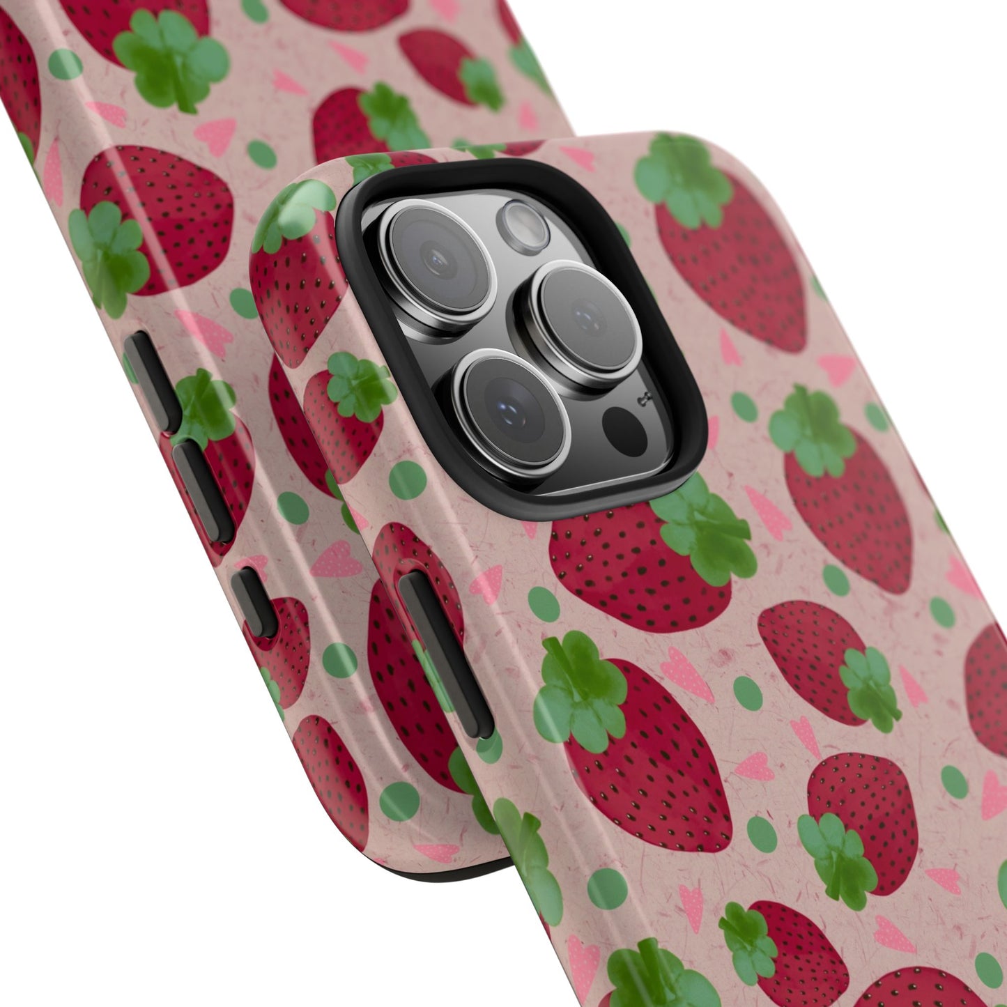 Strawberry Pattern Tough Phone Case — Cute Pink Fruit Protective Cover