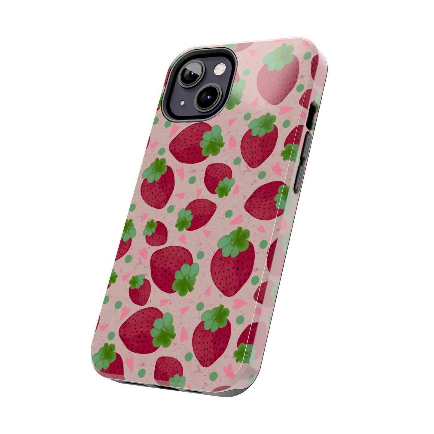 Strawberry Pattern Tough Phone Case — Cute Pink Fruit Protective Cover