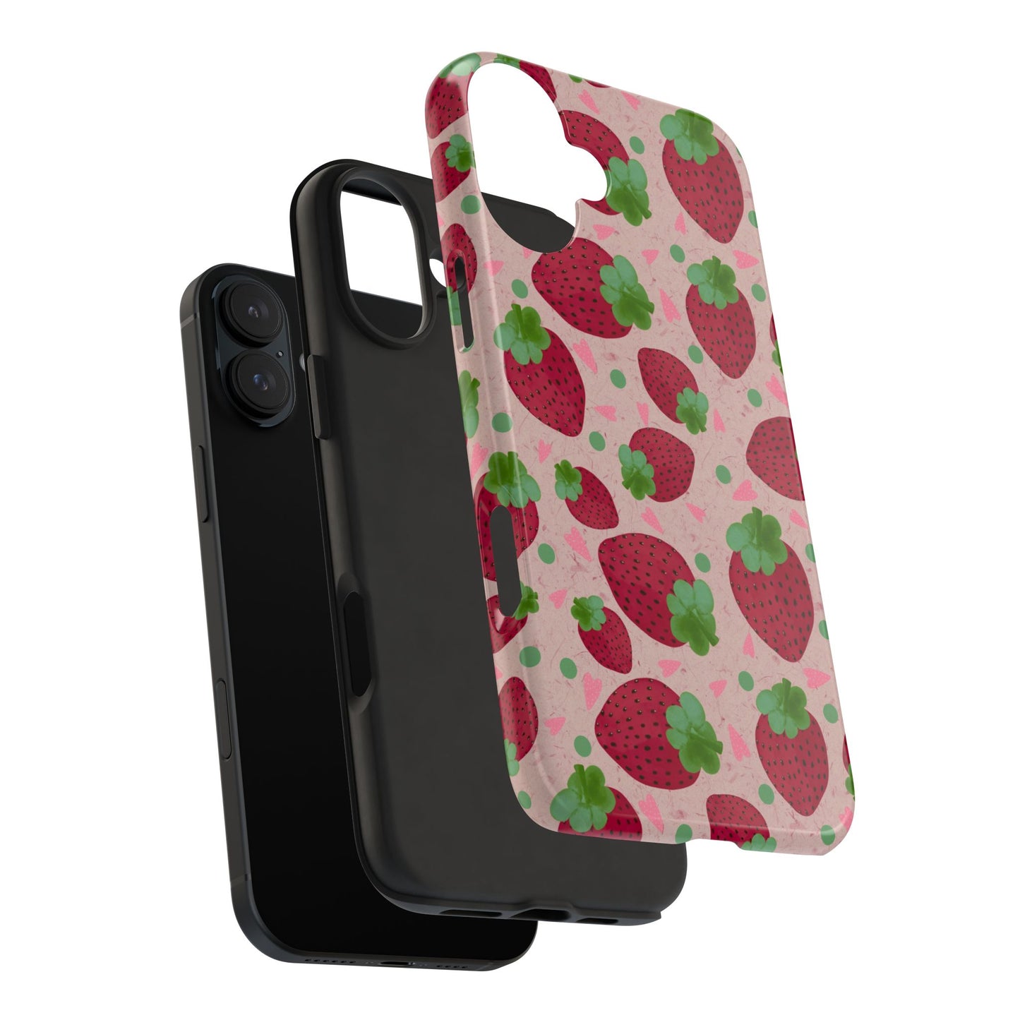Strawberry Pattern Tough Phone Case — Cute Pink Fruit Protective Cover