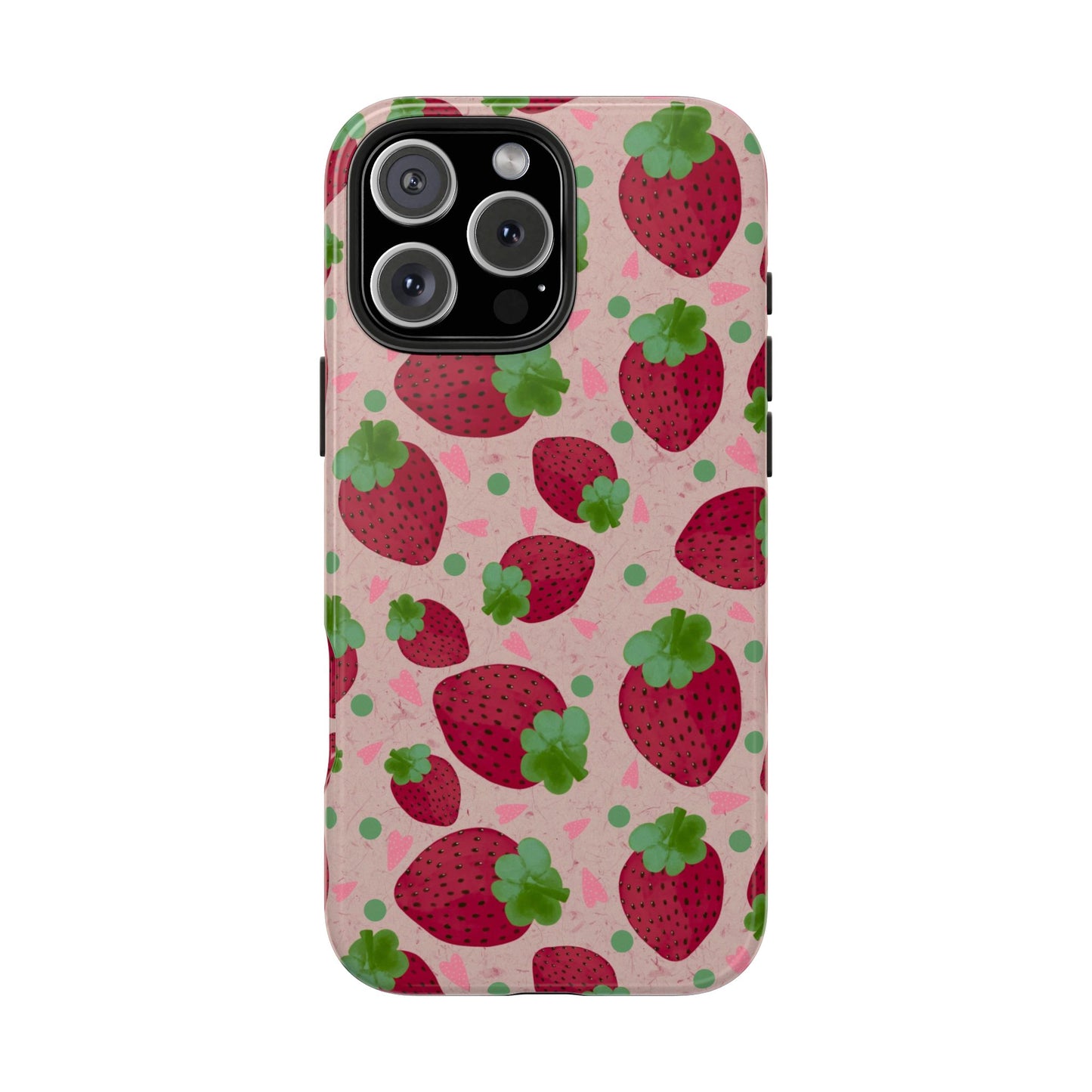 Strawberry Pattern Tough Phone Case — Cute Pink Fruit Protective Cover