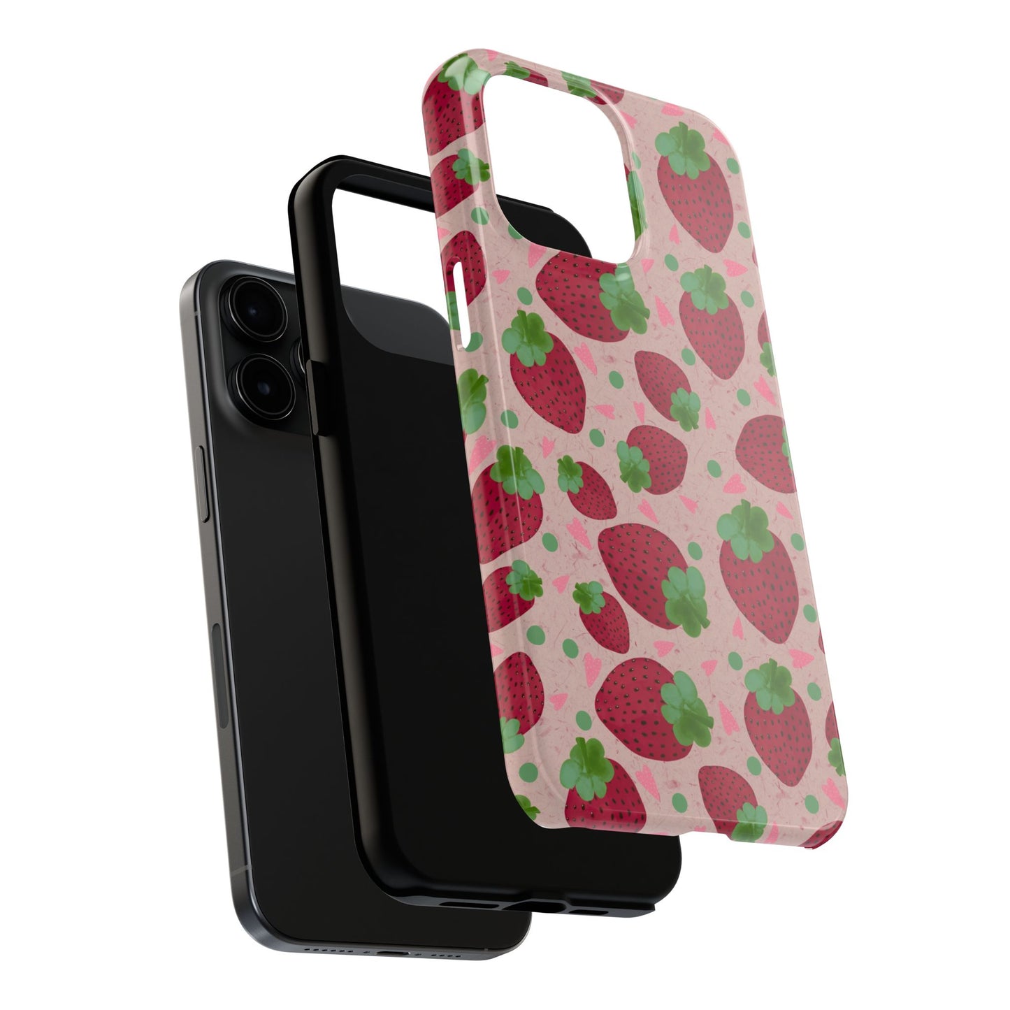 Strawberry Pattern Tough Phone Case — Cute Pink Fruit Protective Cover