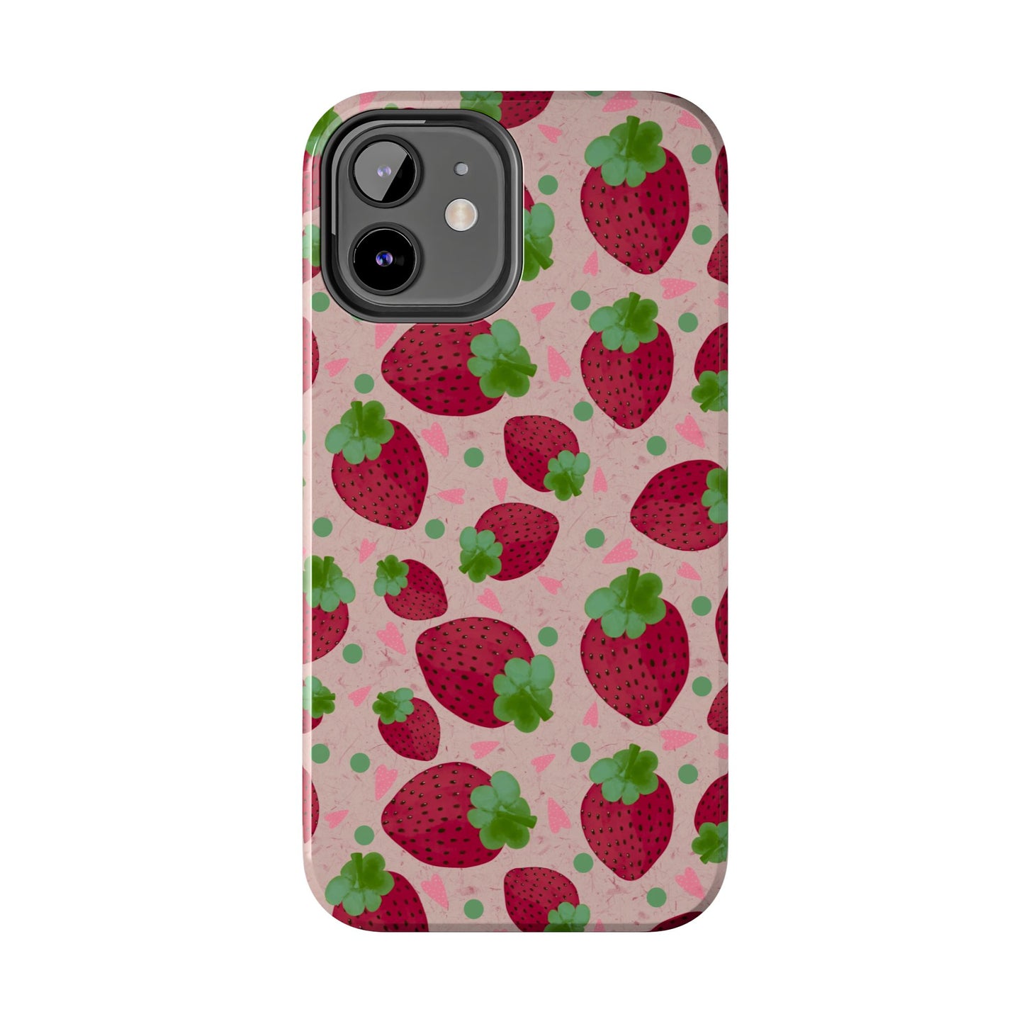 Strawberry Pattern Tough Phone Case — Cute Pink Fruit Protective Cover
