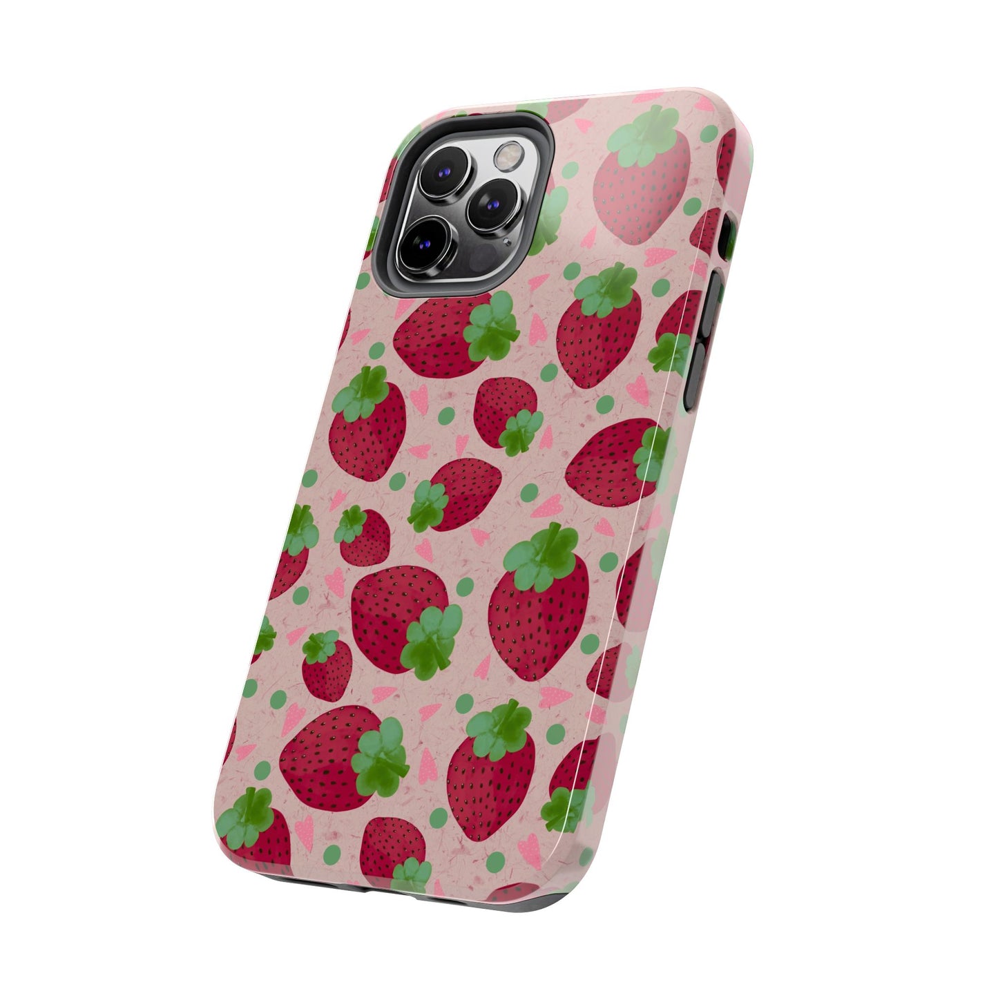 Strawberry Pattern Tough Phone Case — Cute Pink Fruit Protective Cover