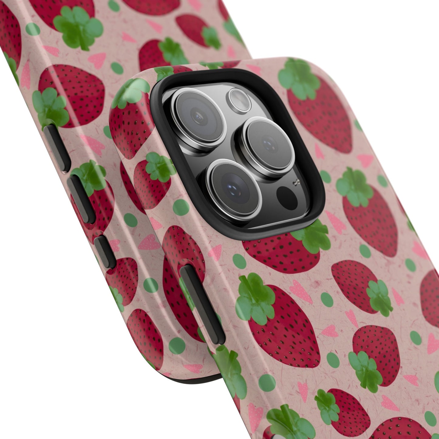 Strawberry Pattern Tough Phone Case — Cute Pink Fruit Protective Cover
