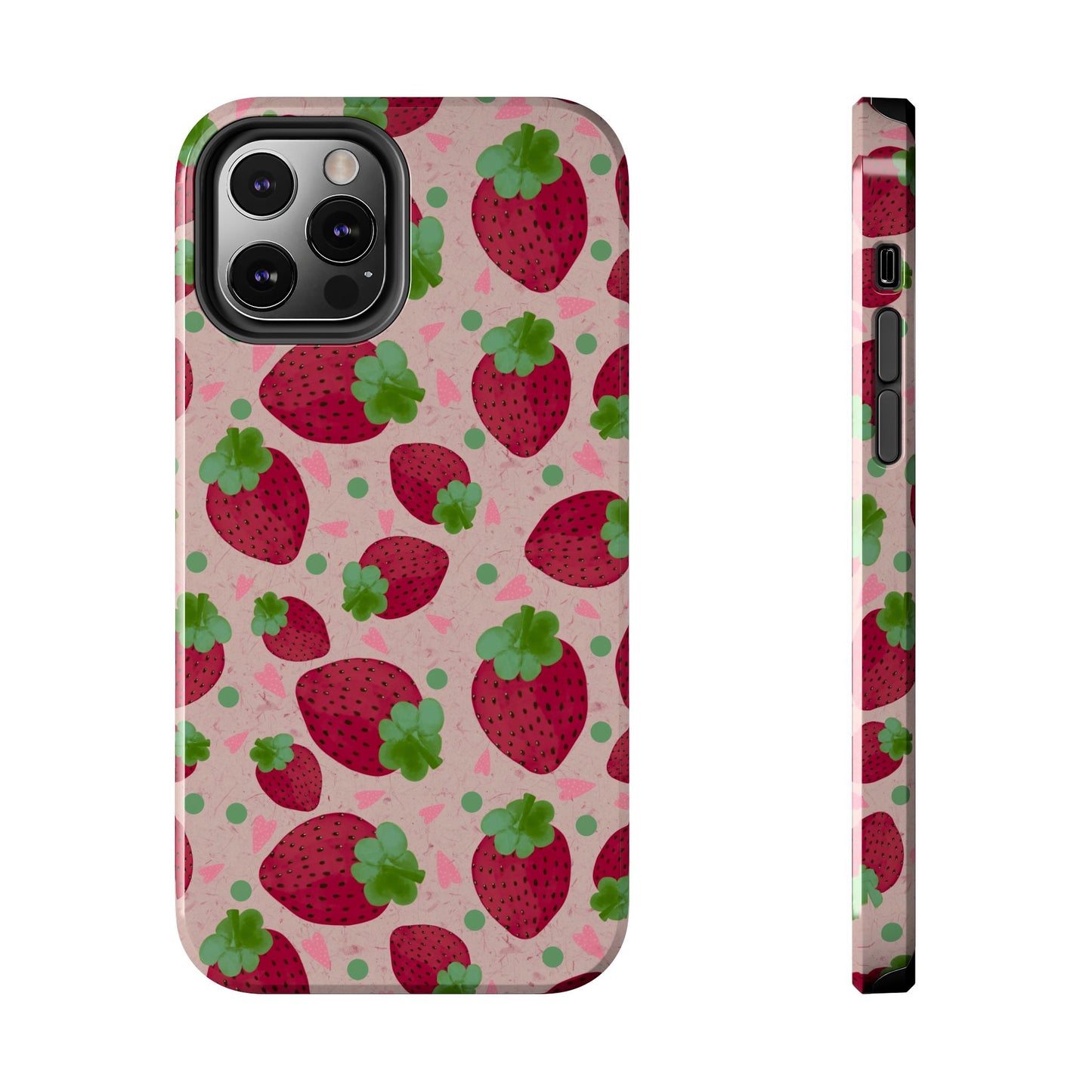 Strawberry Pattern Tough Phone Case — Cute Pink Fruit Protective Cover