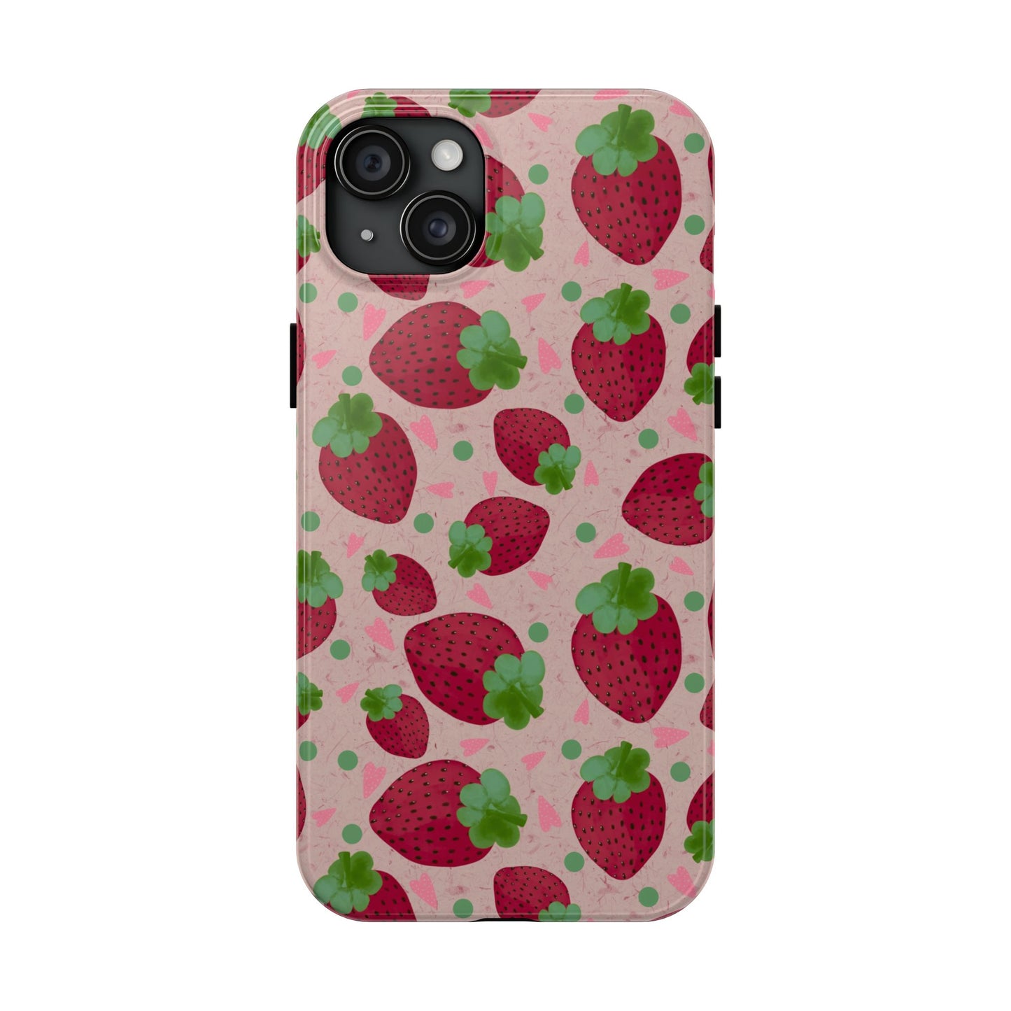 Strawberry Pattern Tough Phone Case — Cute Pink Fruit Protective Cover