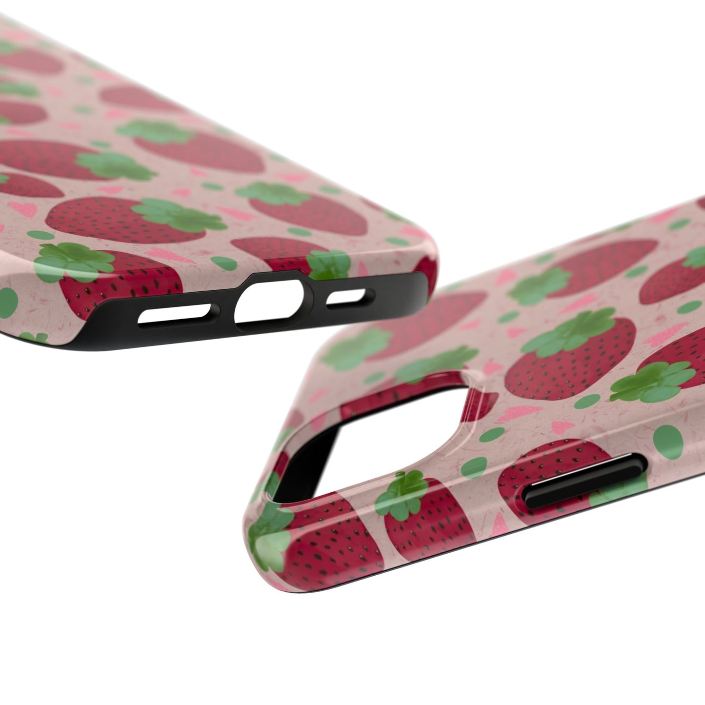 Strawberry Pattern Tough Phone Case — Cute Pink Fruit Protective Cover