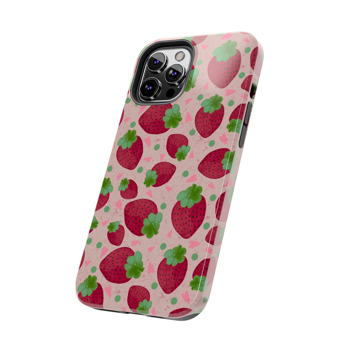 Strawberry Pattern Tough Phone Case — Cute Pink Fruit Protective Cover