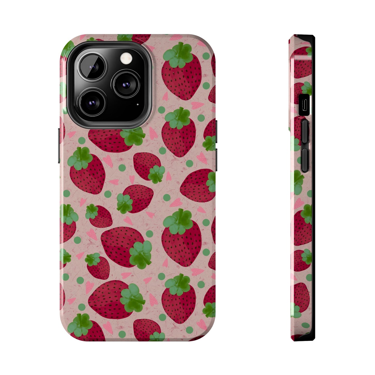 Strawberry Pattern Tough Phone Case — Cute Pink Fruit Protective Cover