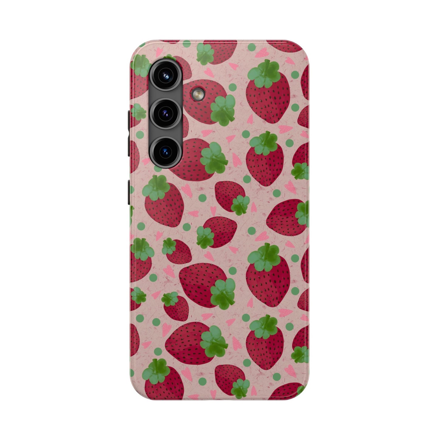 Strawberry Pattern Tough Phone Case — Cute Pink Fruit Protective Cover