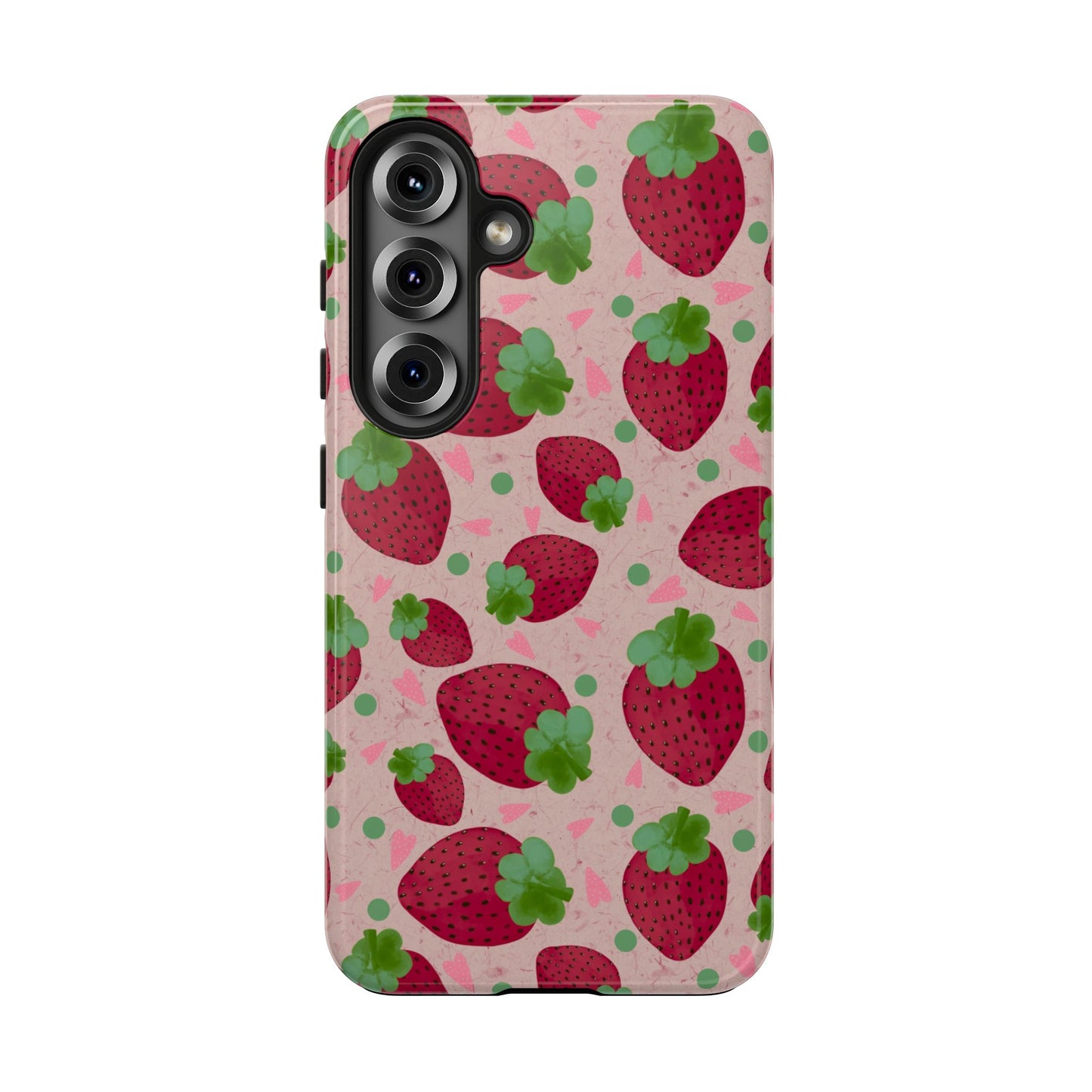 Strawberry Pattern Tough Phone Case — Cute Pink Fruit Protective Cover