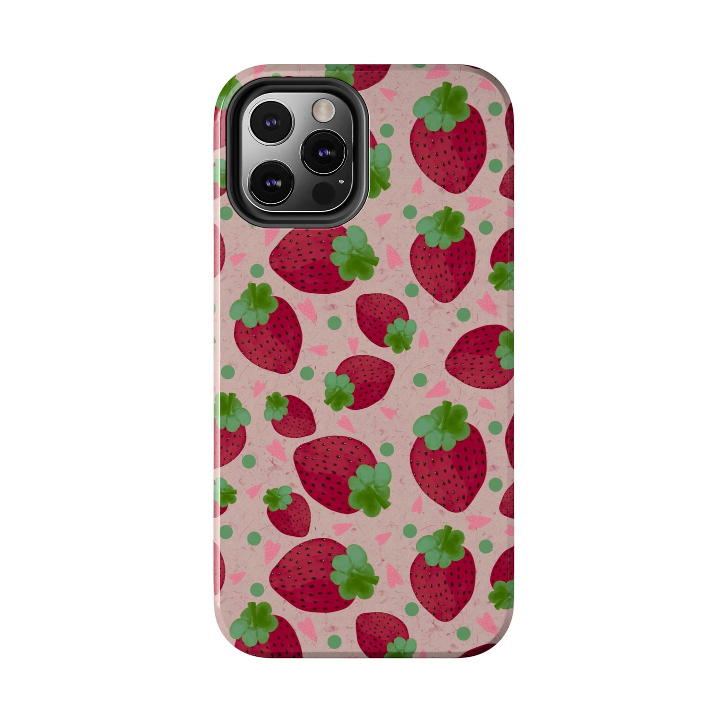 Strawberry Pattern Tough Phone Case — Cute Pink Fruit Protective Cover