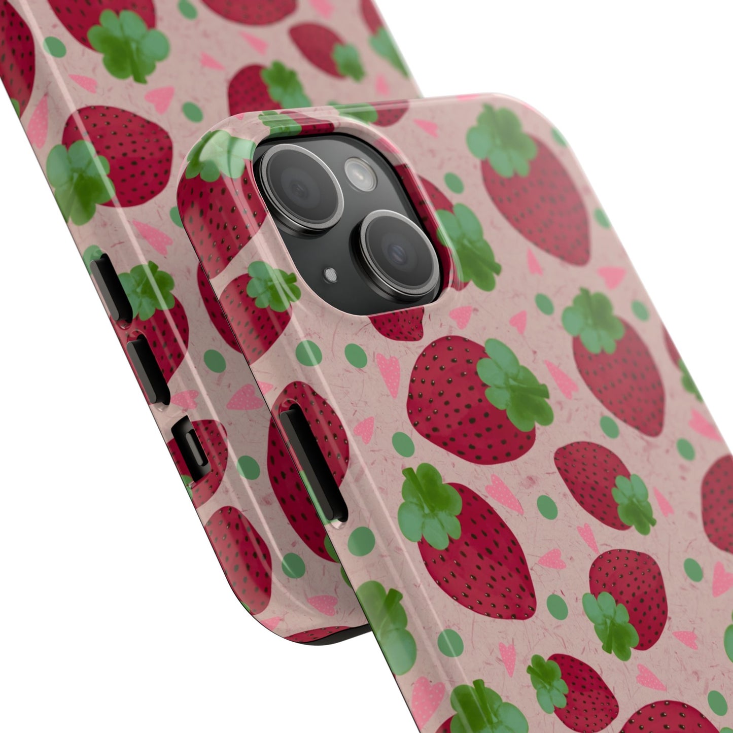 Strawberry Pattern Tough Phone Case — Cute Pink Fruit Protective Cover