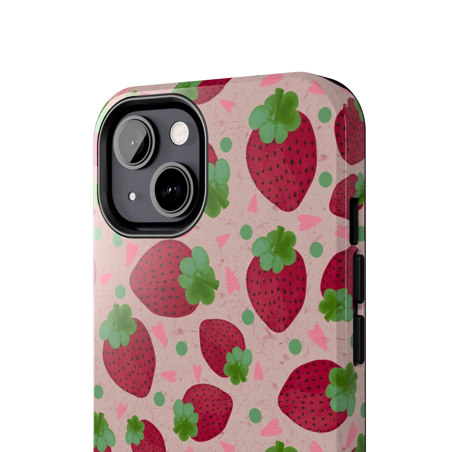 Strawberry Pattern Tough Phone Case — Cute Pink Fruit Protective Cover