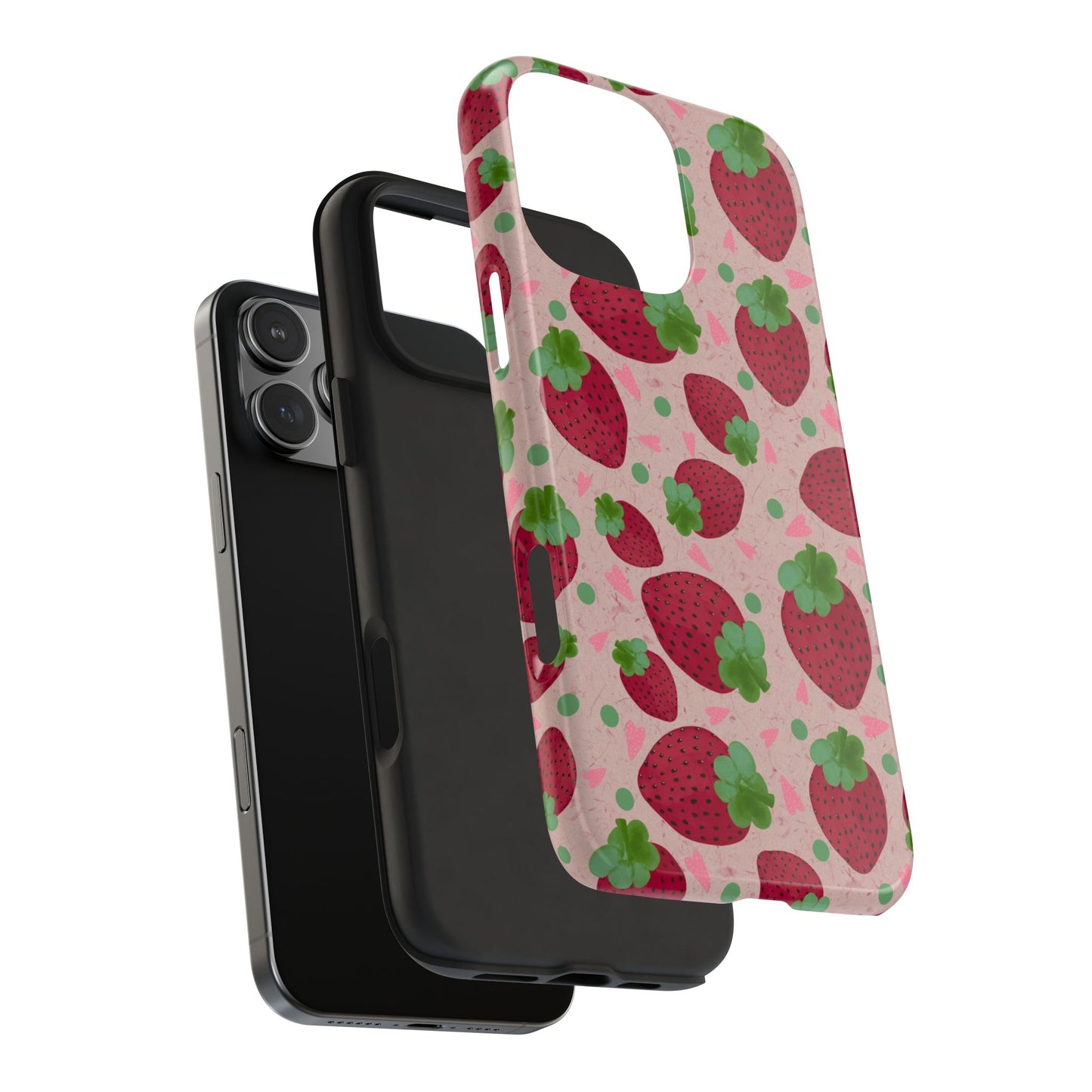 Strawberry Pattern Tough Phone Case — Cute Pink Fruit Protective Cover