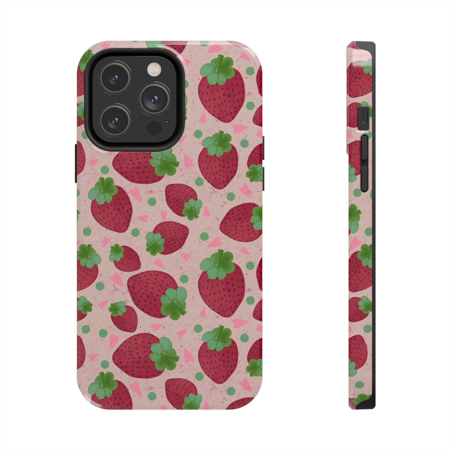 Strawberry Pattern Tough Phone Case — Cute Pink Fruit Protective Cover