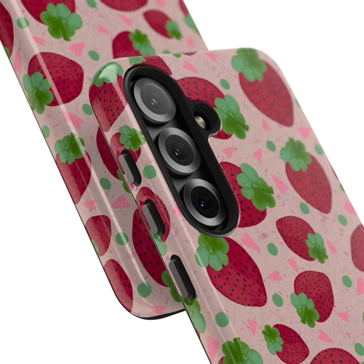 Strawberry Pattern Tough Phone Case — Cute Pink Fruit Protective Cover
