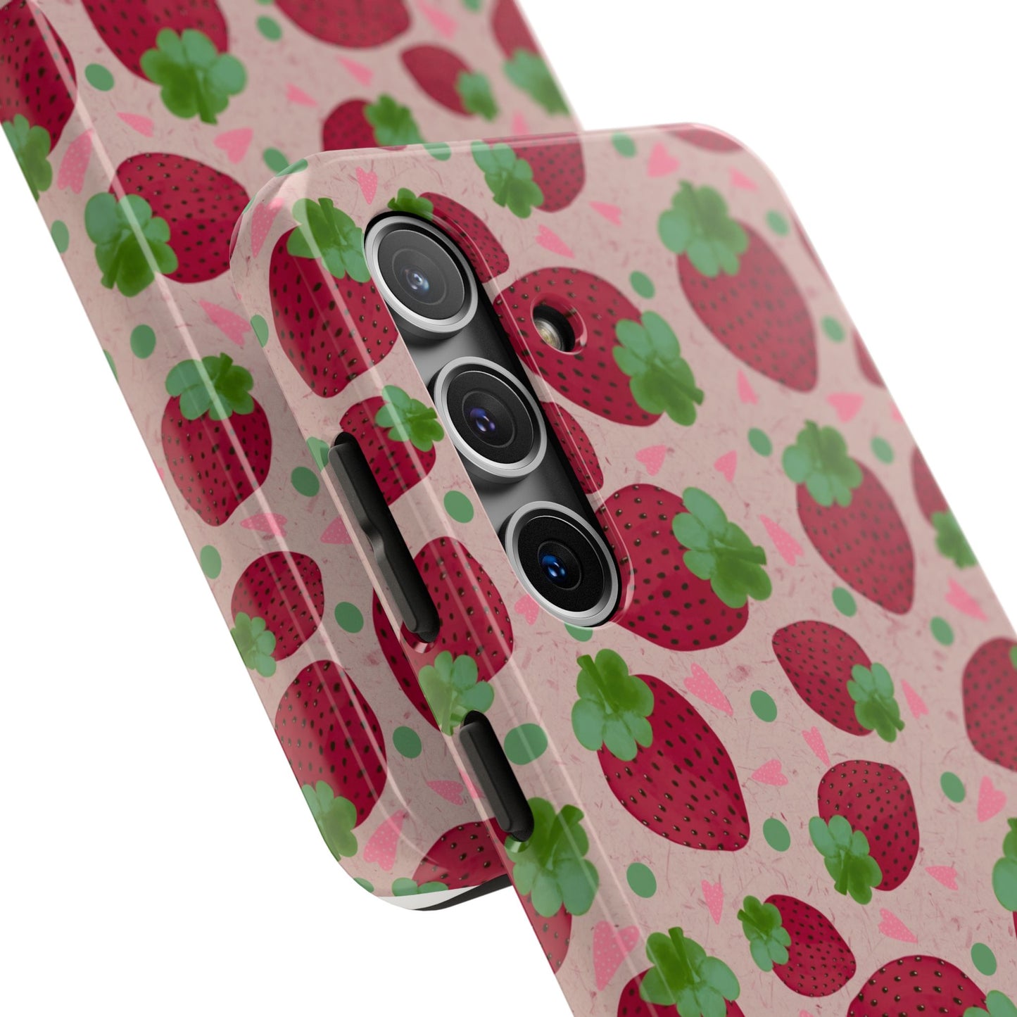 Strawberry Pattern Tough Phone Case — Cute Pink Fruit Protective Cover