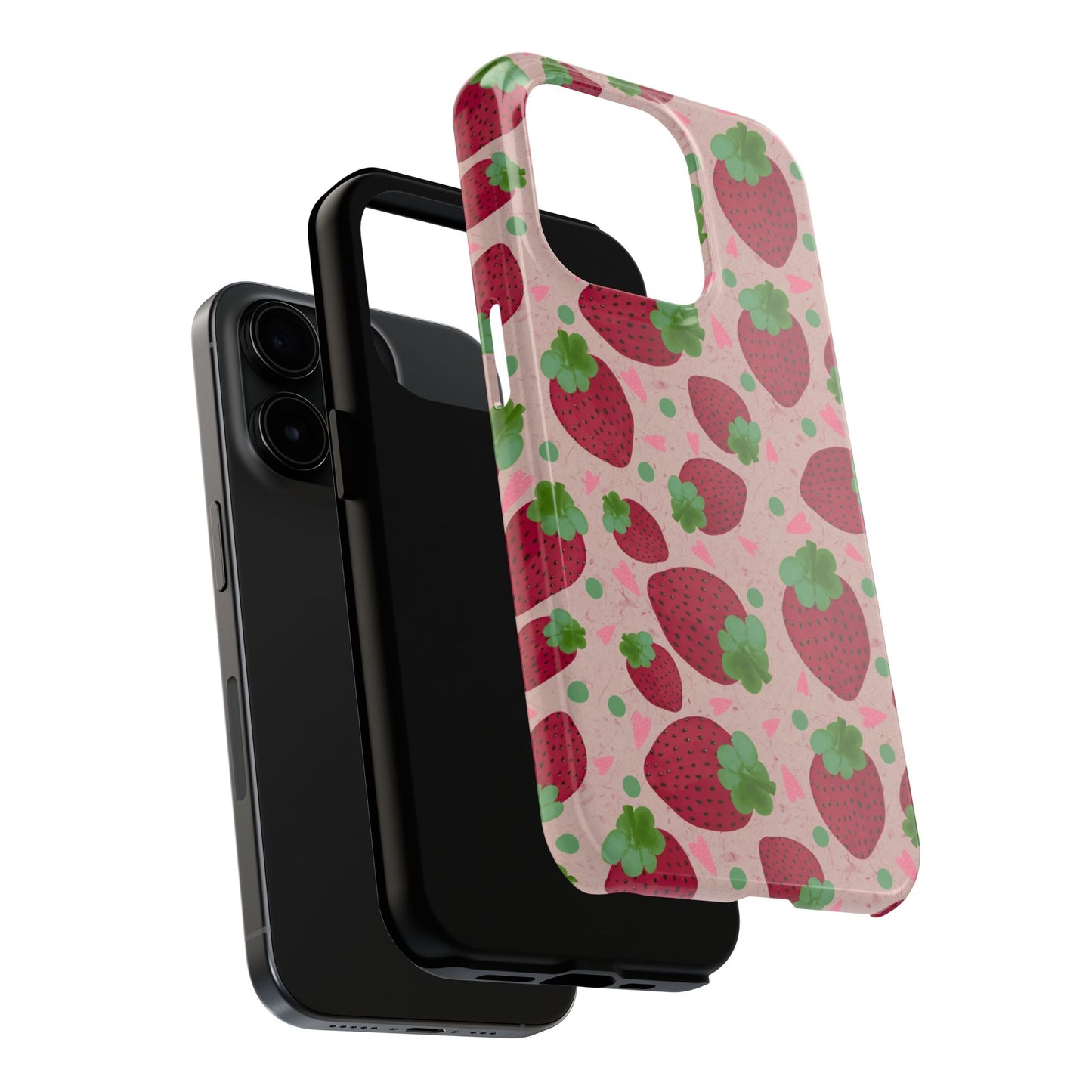 Strawberry Pattern Tough Phone Case — Cute Pink Fruit Protective Cover