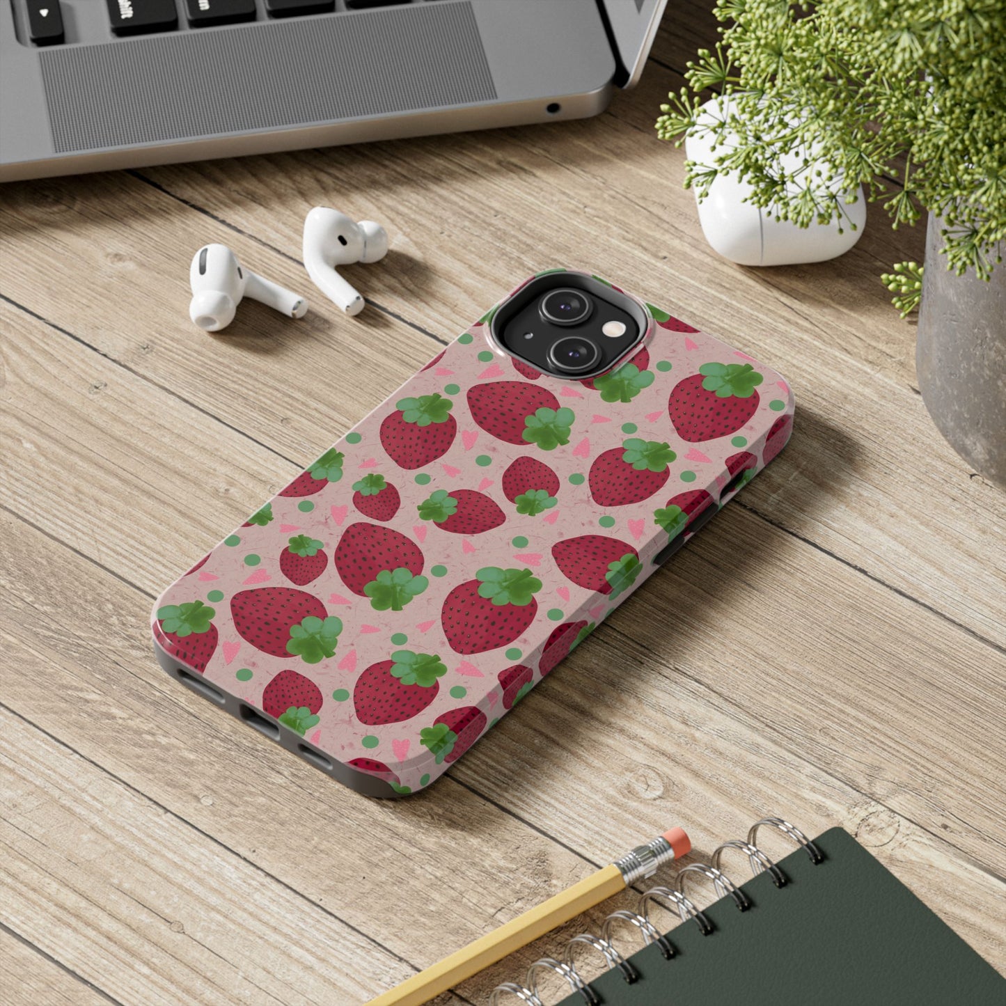 Strawberry Pattern Tough Phone Case — Cute Pink Fruit Protective Cover