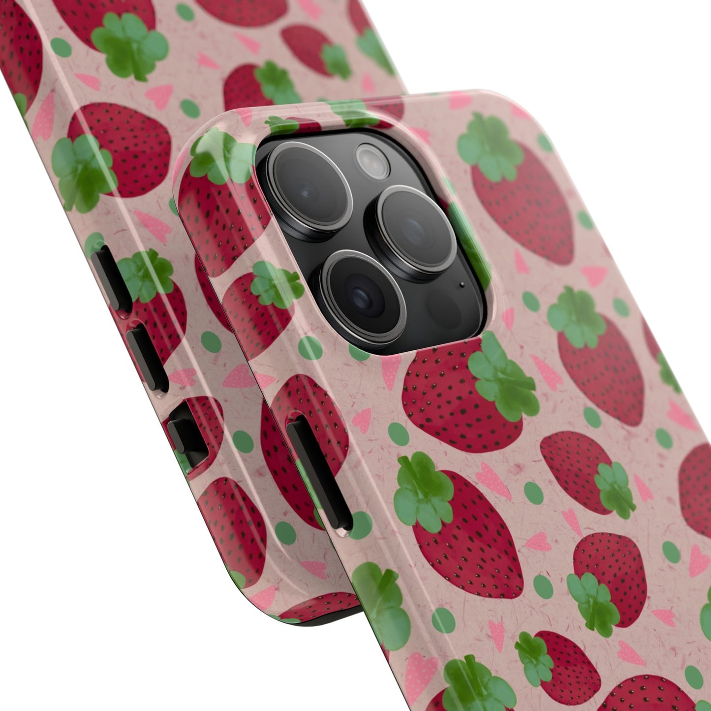 Strawberry Pattern Tough Phone Case — Cute Pink Fruit Protective Cover