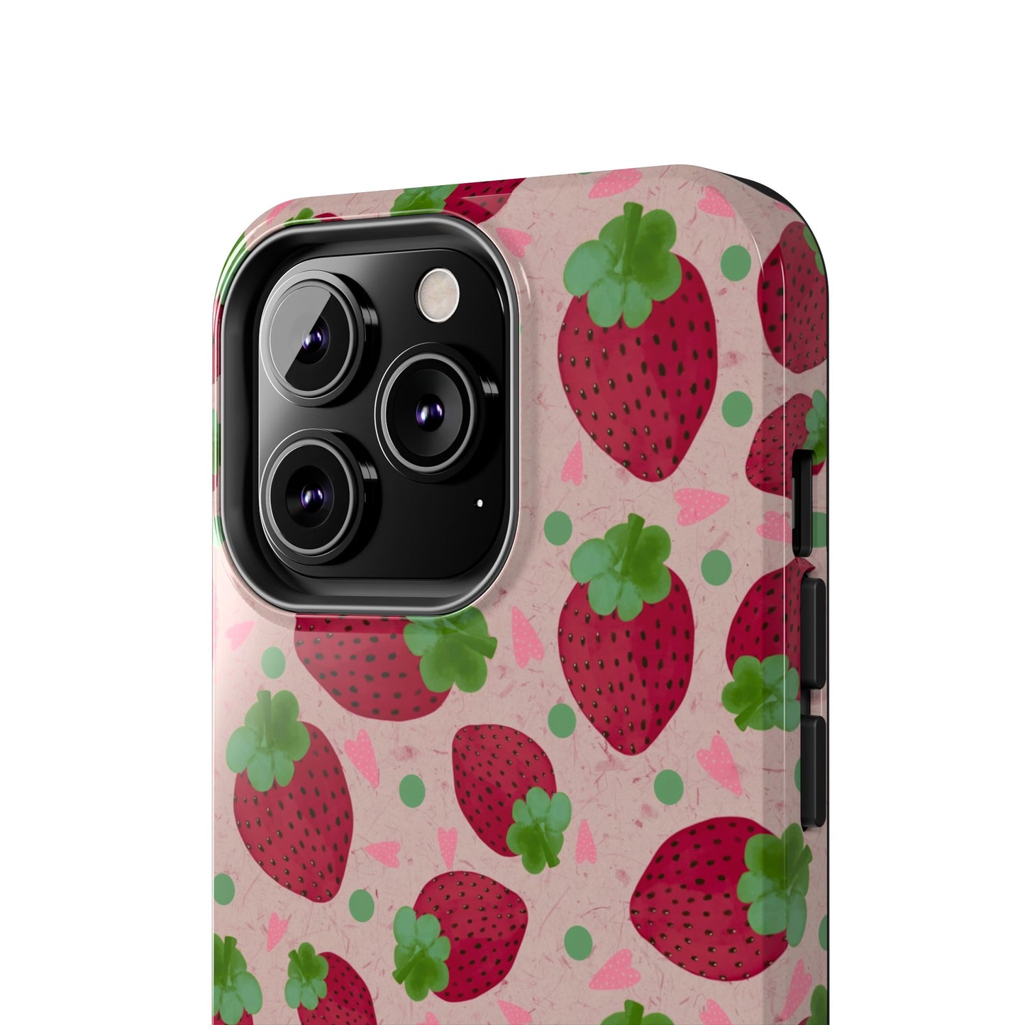 Strawberry Pattern Tough Phone Case — Cute Pink Fruit Protective Cover