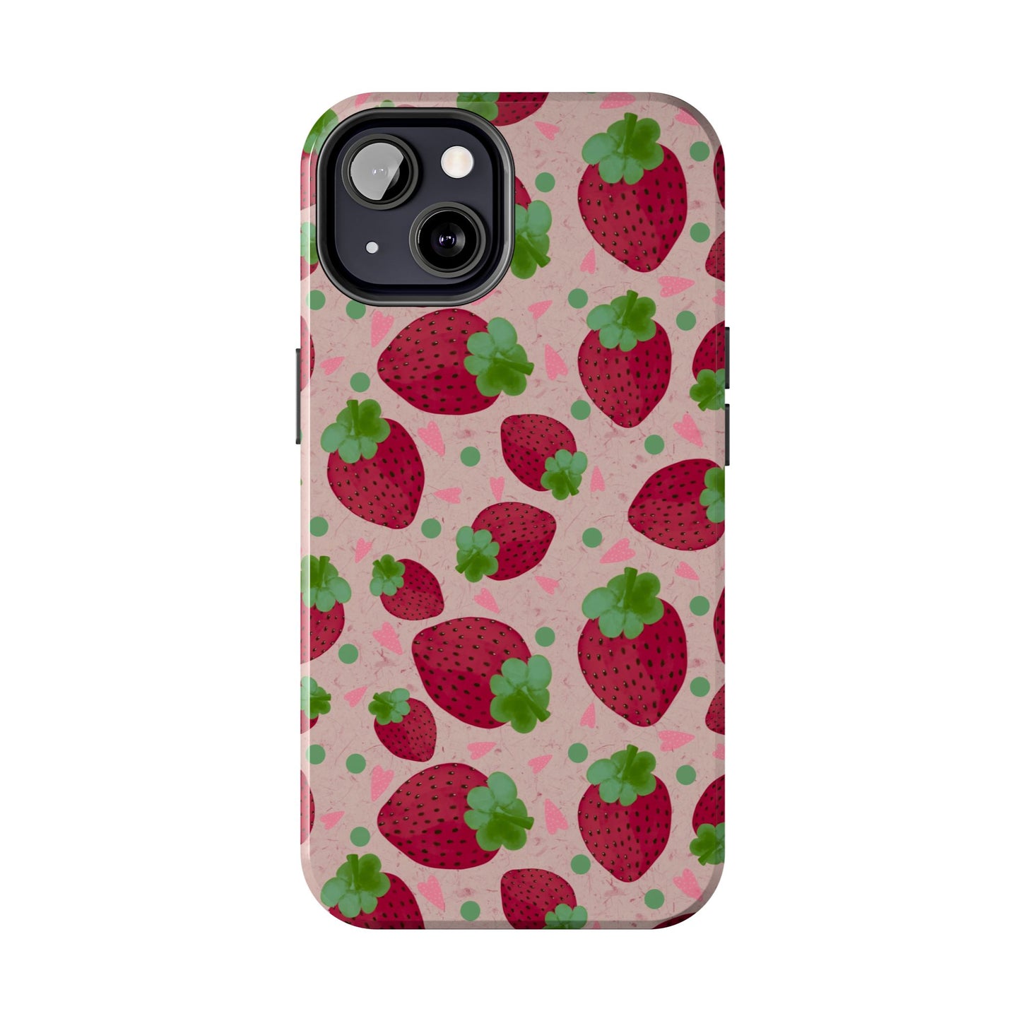 Strawberry Pattern Tough Phone Case — Cute Pink Fruit Protective Cover
