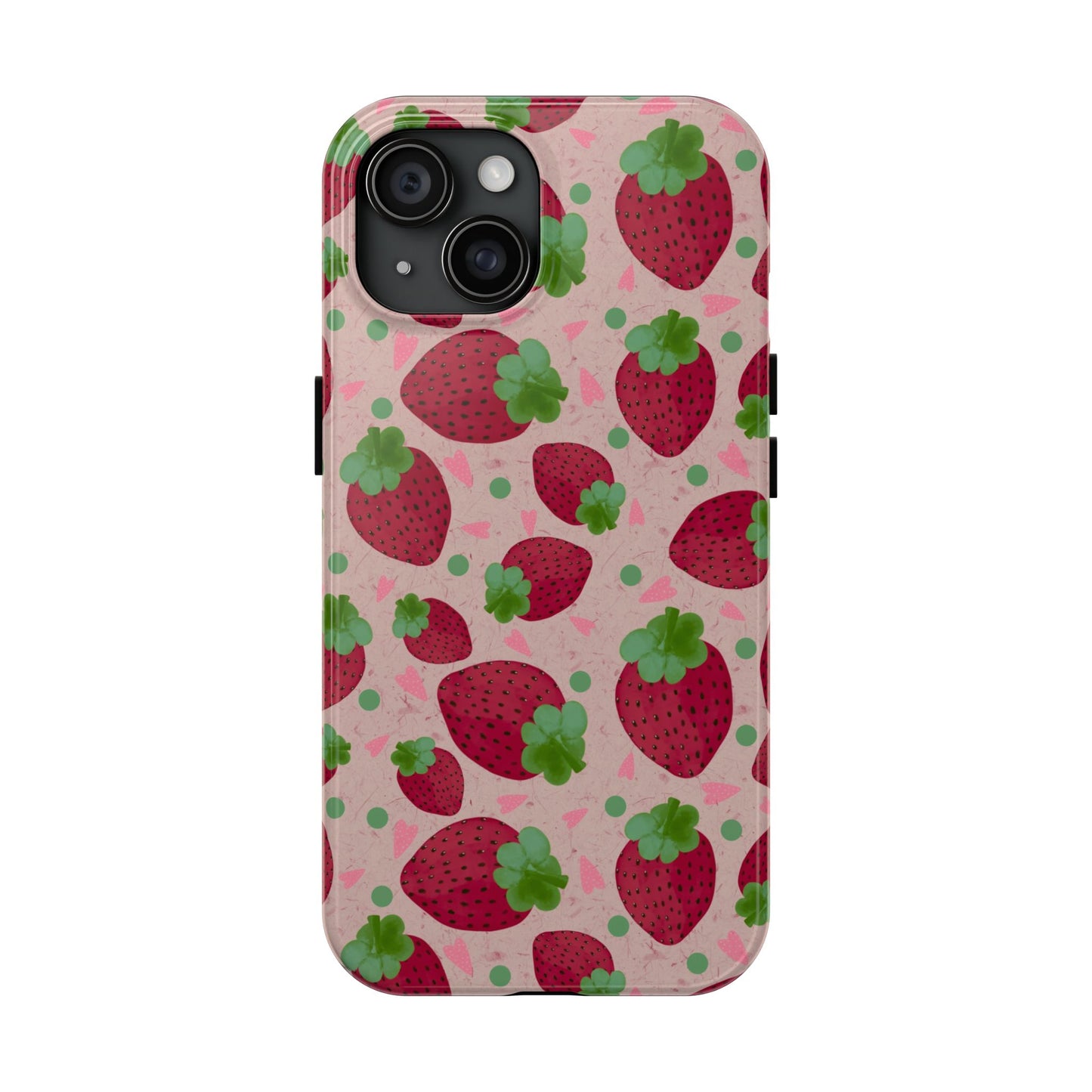 Strawberry Pattern Tough Phone Case — Cute Pink Fruit Protective Cover
