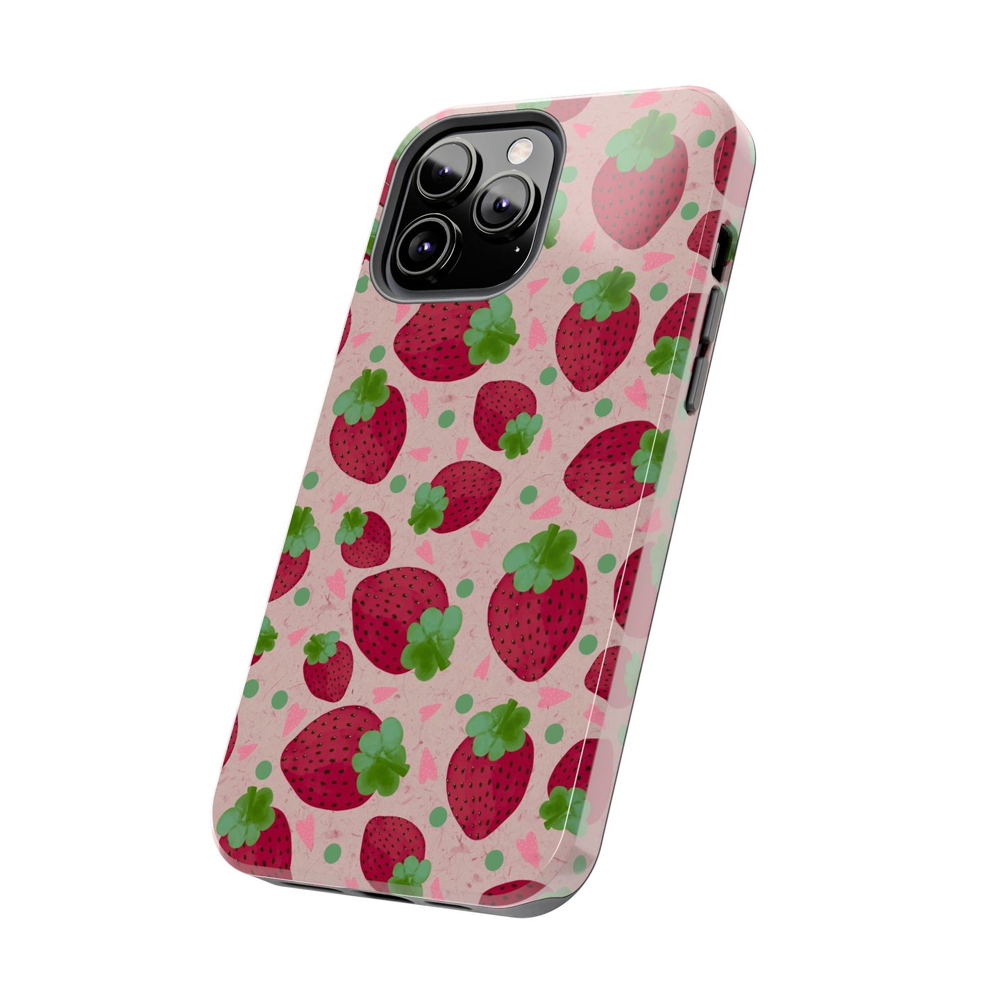 Strawberry Pattern Tough Phone Case — Cute Pink Fruit Protective Cover