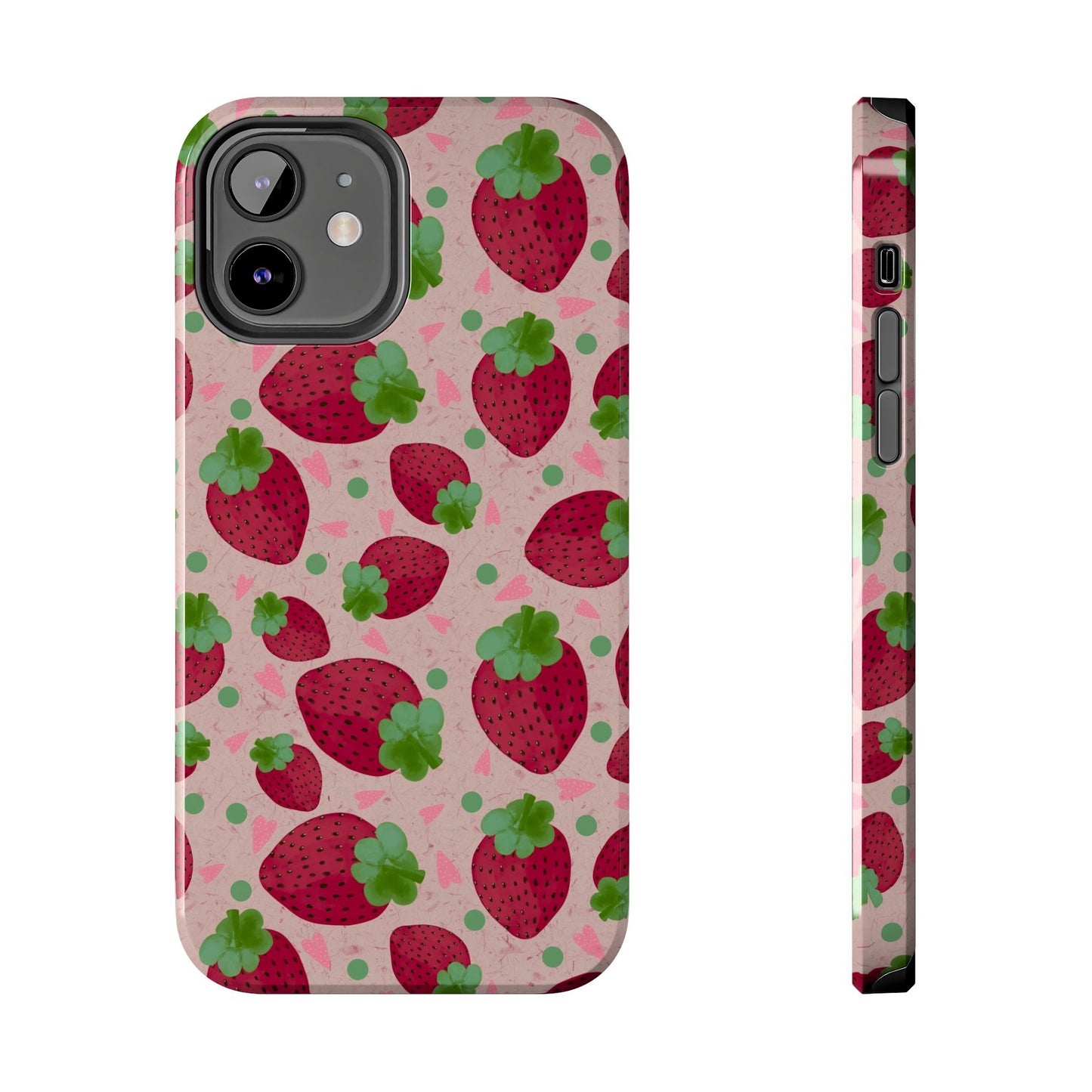 Strawberry Pattern Tough Phone Case — Cute Pink Fruit Protective Cover