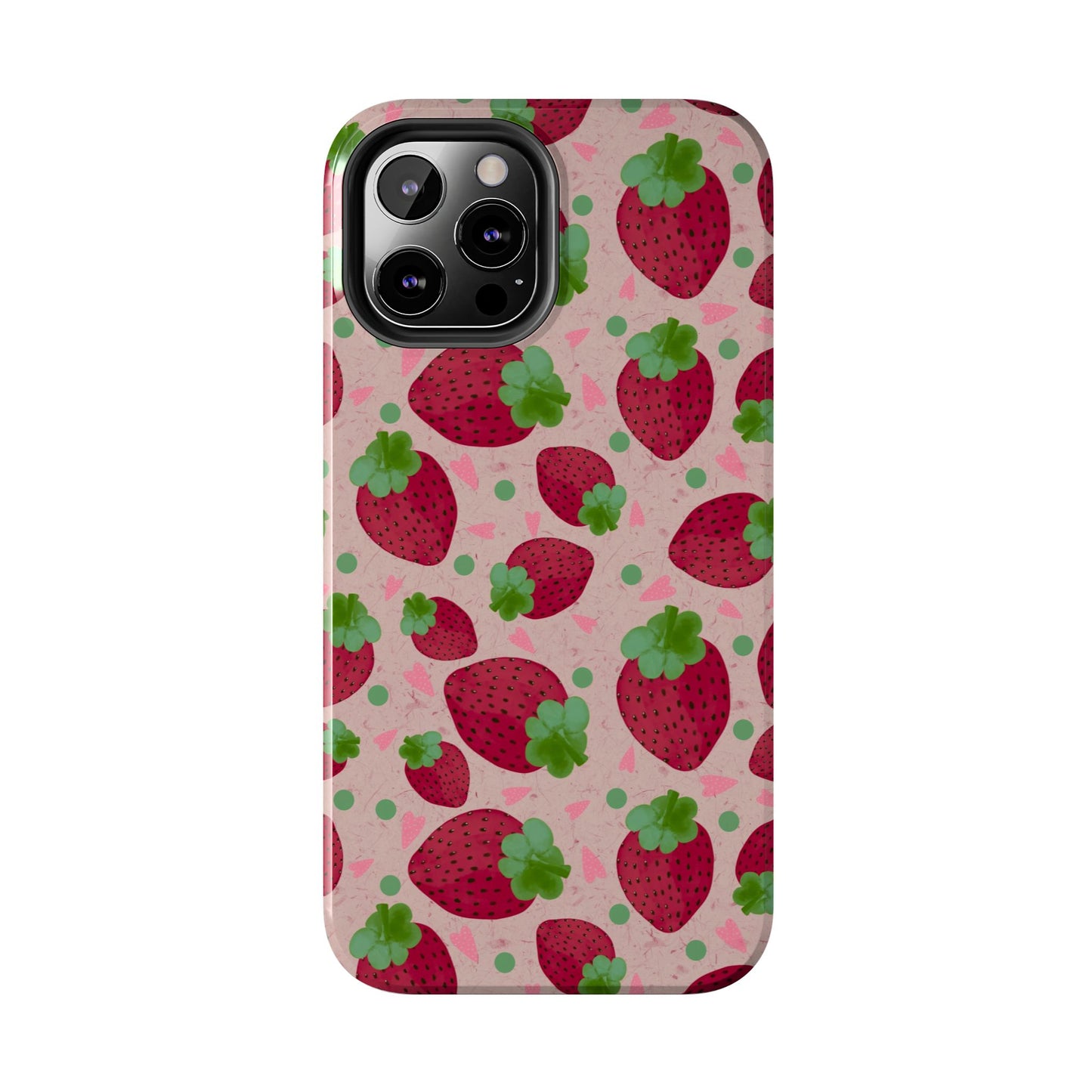 Strawberry Pattern Tough Phone Case — Cute Pink Fruit Protective Cover