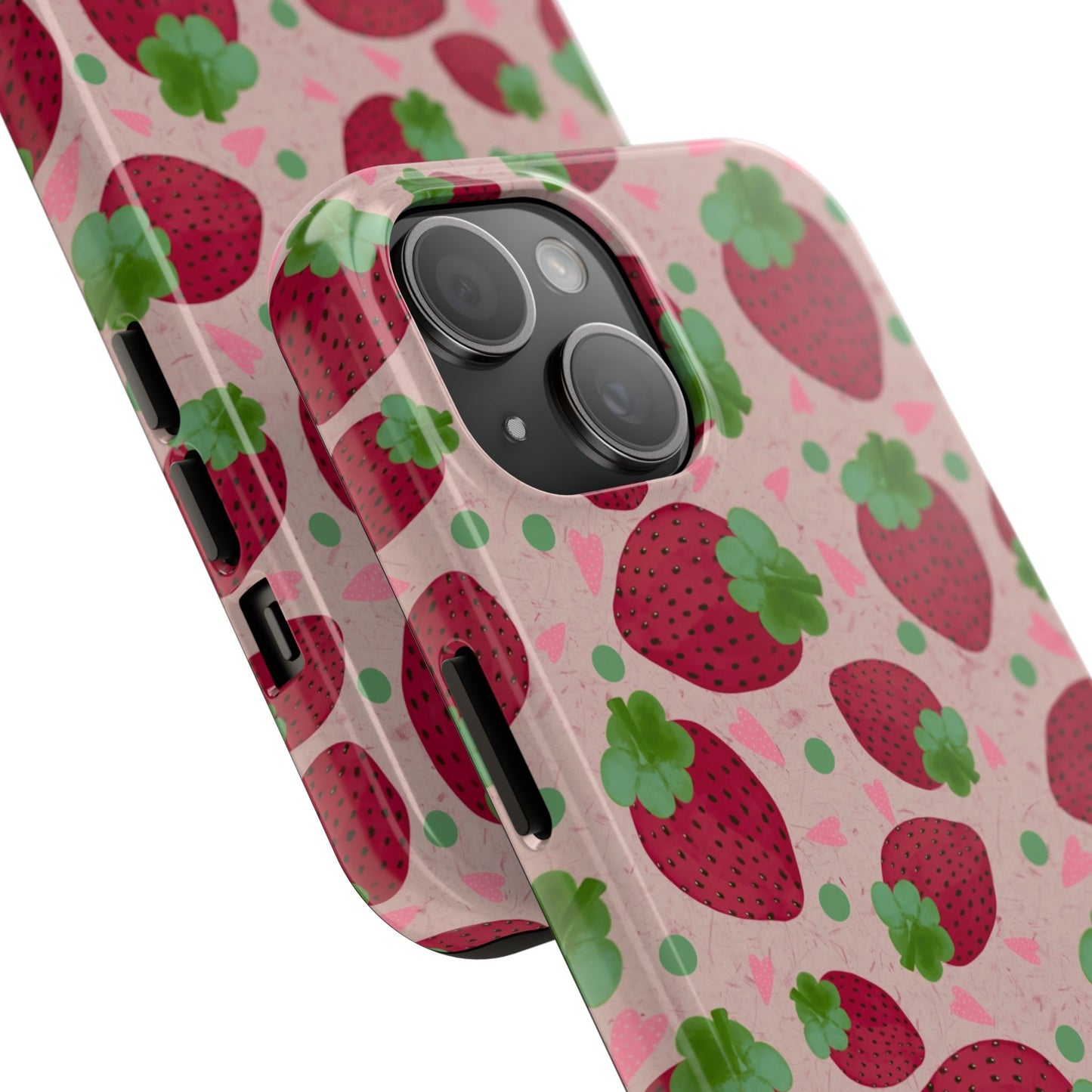 Strawberry Pattern Tough Phone Case — Cute Pink Fruit Protective Cover